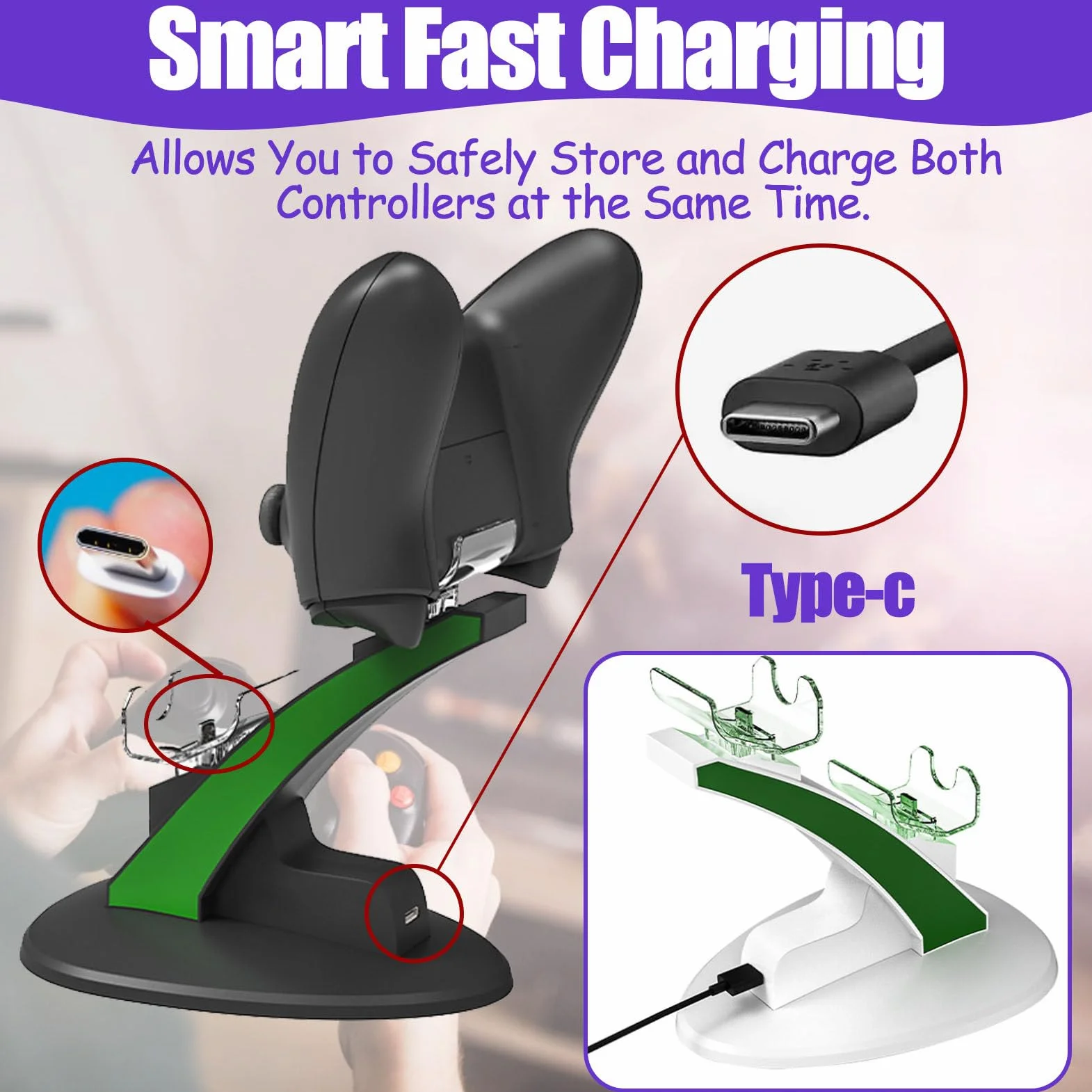 Cargador con Doble asa, estación de Carga Doble con 2 baterías e indicador LED, diseño de Base Antideslizante para facilitar su Transporte. (Black)