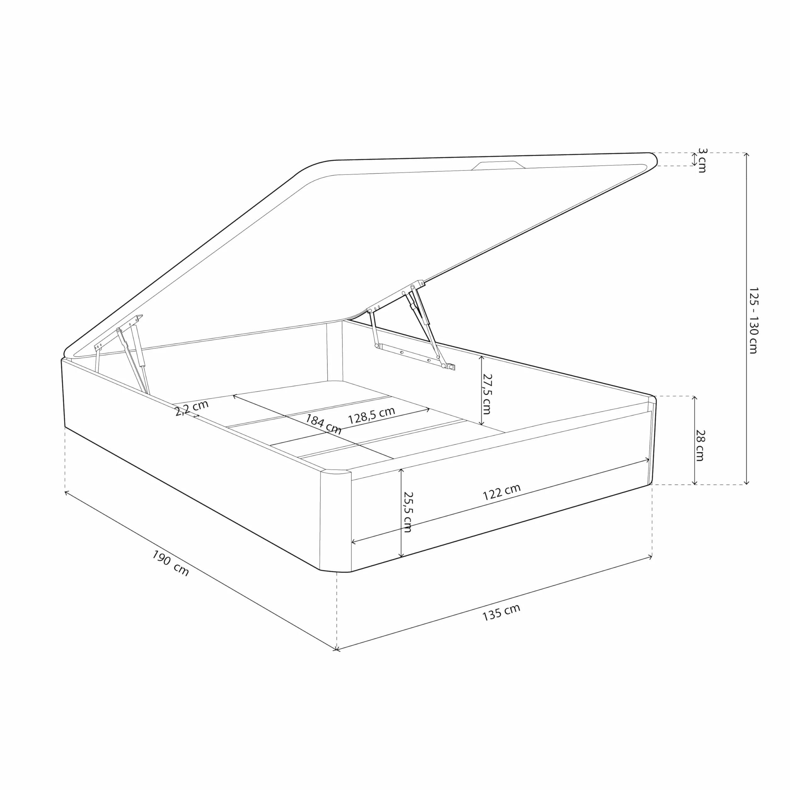 duehome | Luxury, Canapé Abatible con Almacenaje, Base Tapizada, Acabado en Roble, Medidas: 135 cm (Ancho) x 190 cm (Largo) x 31 cm (Alto)