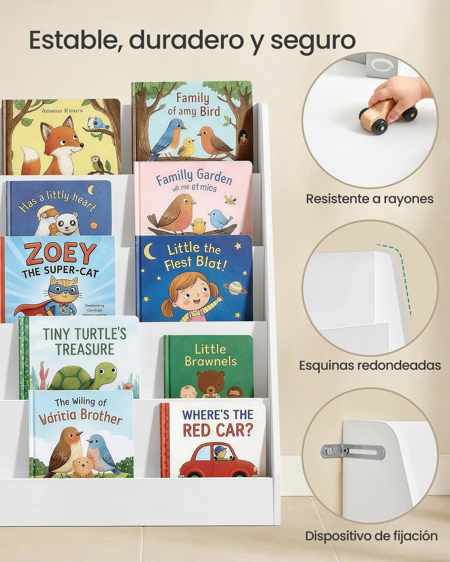 SONGMICS Estantería Infantil Montessori 5 Niveles, Soporte para Libros Ilustrados, 30x80x80 cm, Blanco Nube