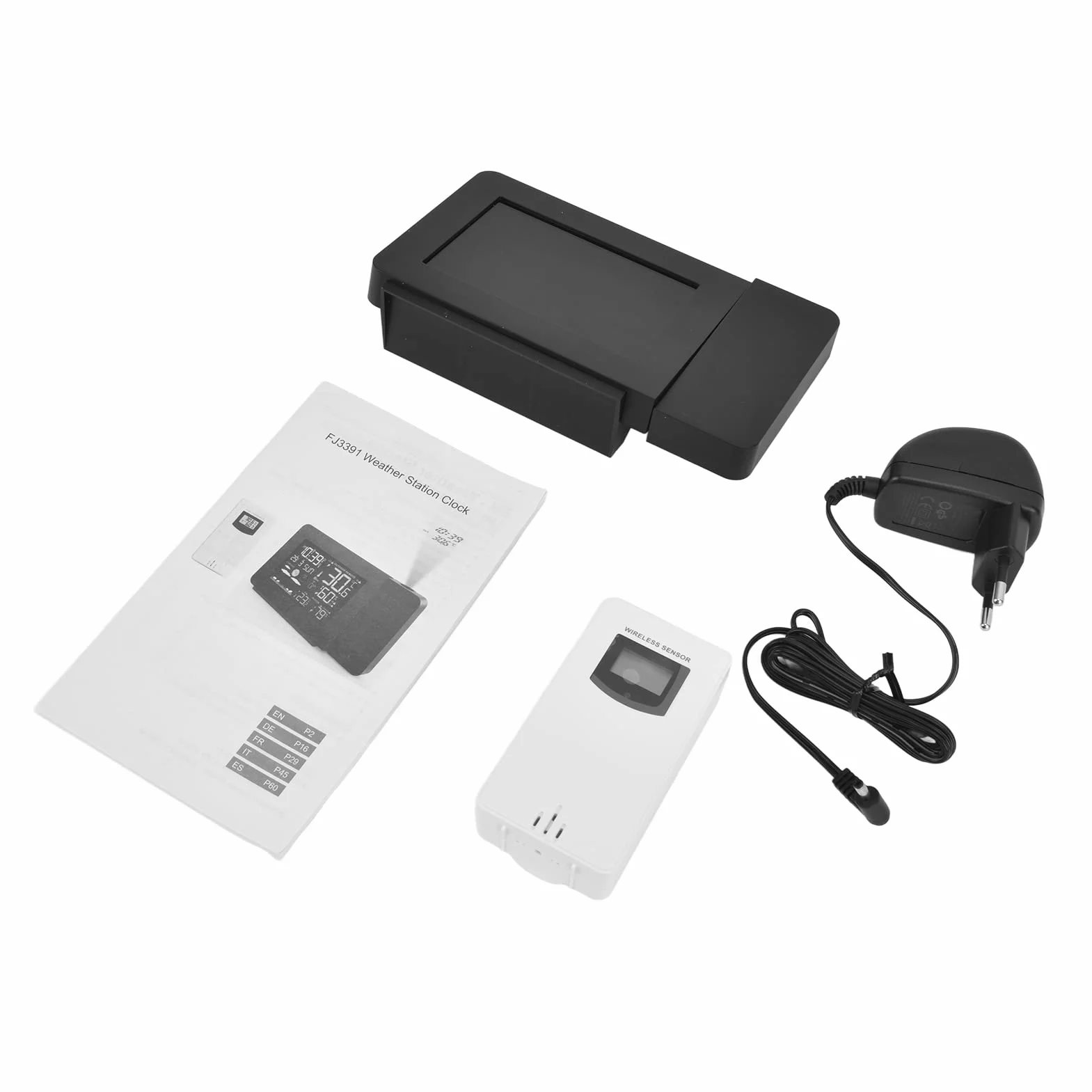 CHICIRIS Reloj Despertador Digital con Proyección para Dormitorio Estación Meteorológica Inalámbrica Termómetro Higrómetro Interior Exterior 7 Idiomas Alarma Dual
