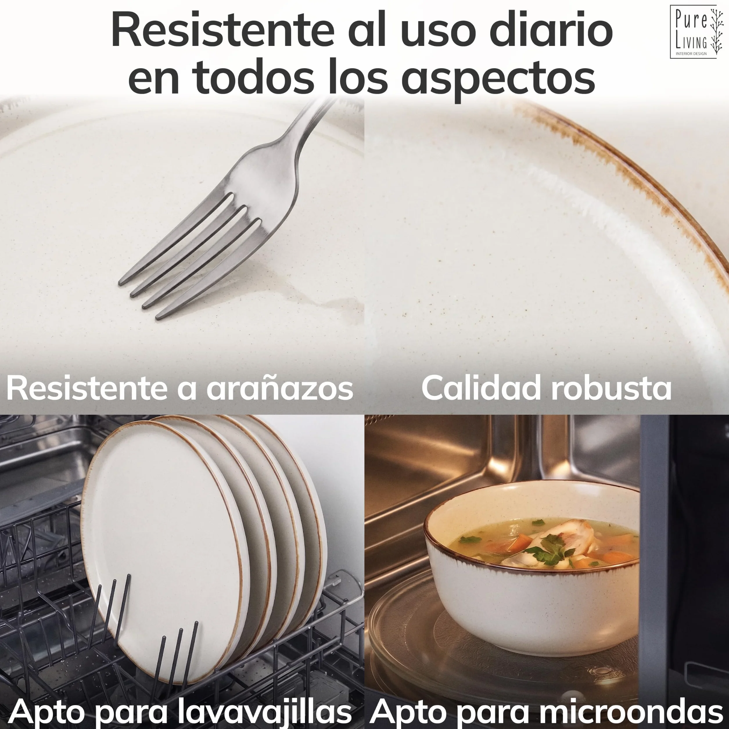 Vajillas para 6 Personas, Set de Steingut Rustic de 24 Piezas - Diseño Rústico y Moderno, Apto para Lavavajillas - Juego de Platos y Cuencos - Vajilla Pure Living en Color beige