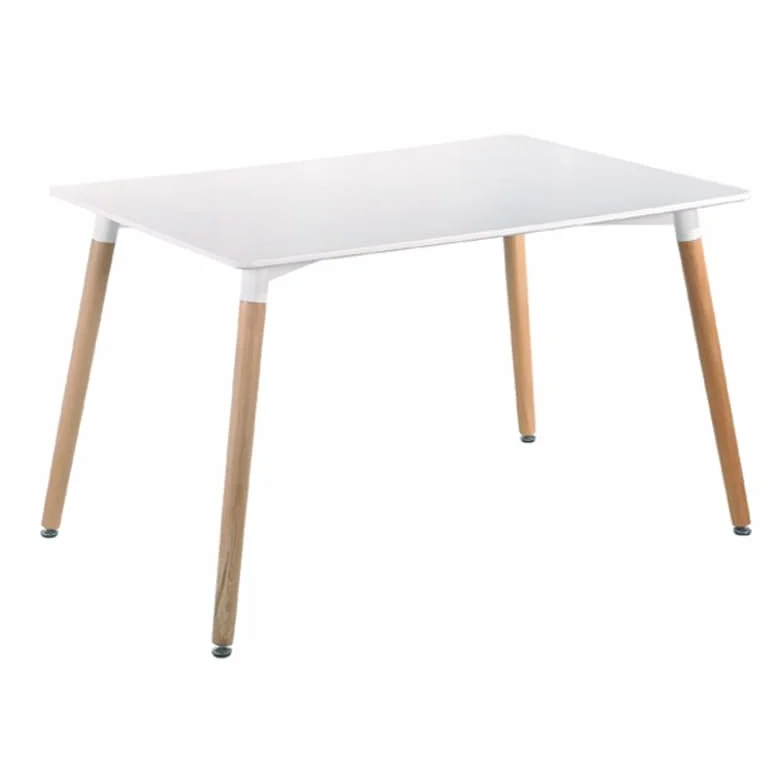 Buyqualia Mesa de Comedor Rectangular Blanca con Patas en Color Madera Natural – Estilo nórdico, 75x120x80 cm