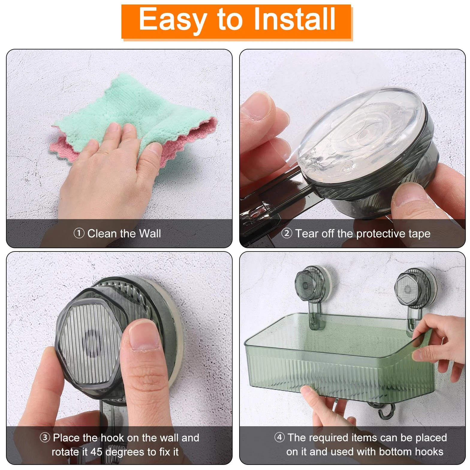 uxcell 1 juego de organizador de ducha con ventosa con ganchos, 3 unidades, estante organizador de ducha con ventosa, estante dispensador de montaje en pared, estante de almacenamiento para baño,
