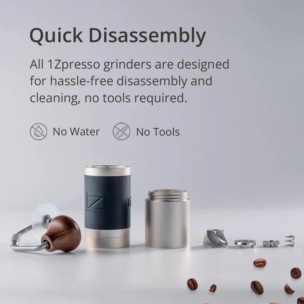 1Zpresso J - Molinillo de café manual plateado con montaje de rebaba cónica de acero inoxidable, ajuste interno numérico ajustable para verter sobre prensa francesa cerveza fría.