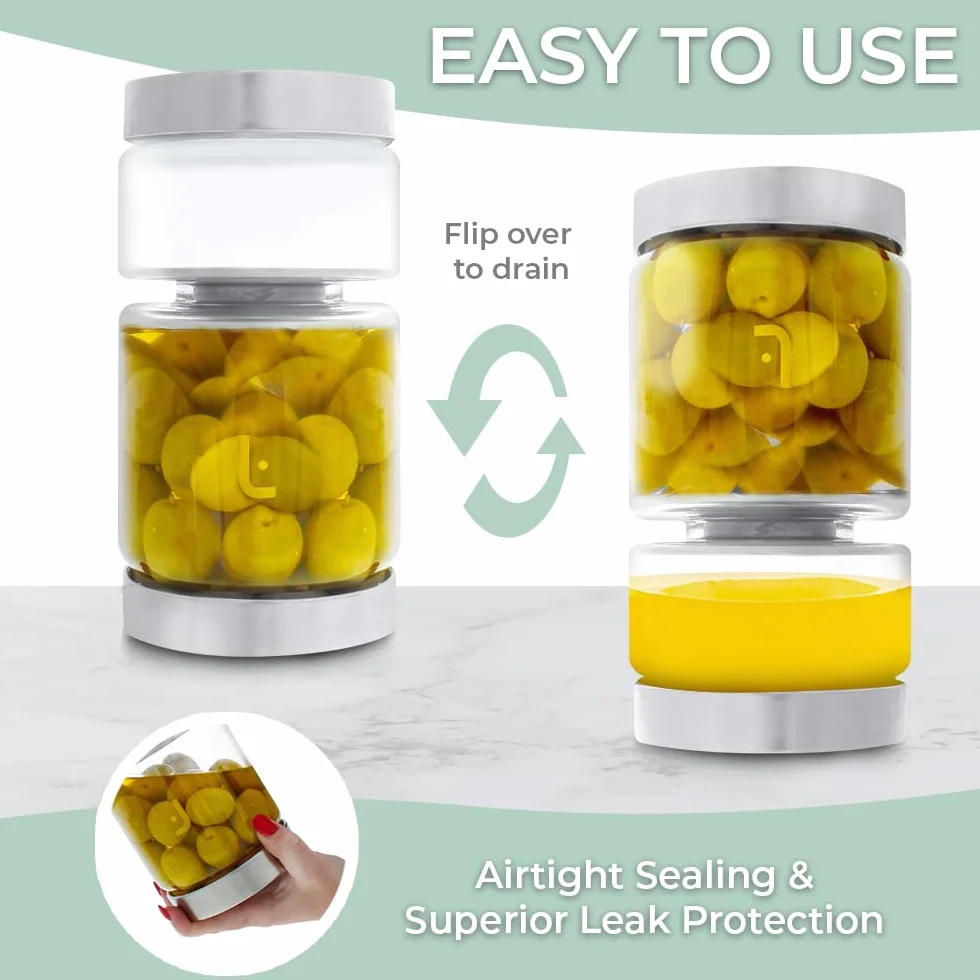 Tarro de vidrio para pepinillos, contenedor de almacenamiento de alimentos de 25 onzas, tamiz, cristalería de borosilicato para pepinos encurtidos, tapa para recoger