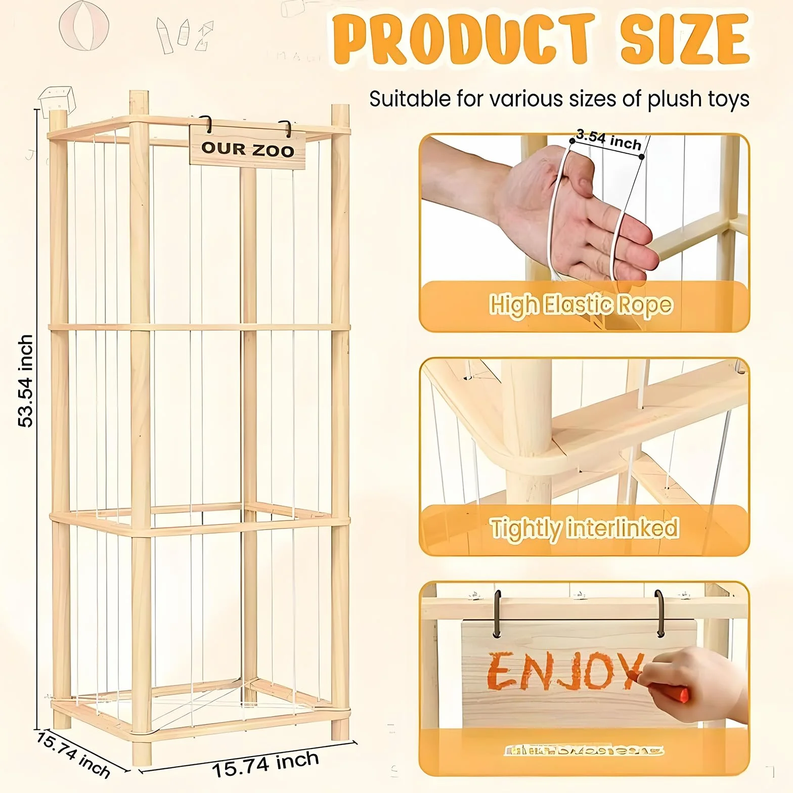 Organizador de Peluches de Madera con Ruedas 360° y Frenos Almacenamiento Juguetes Infantil