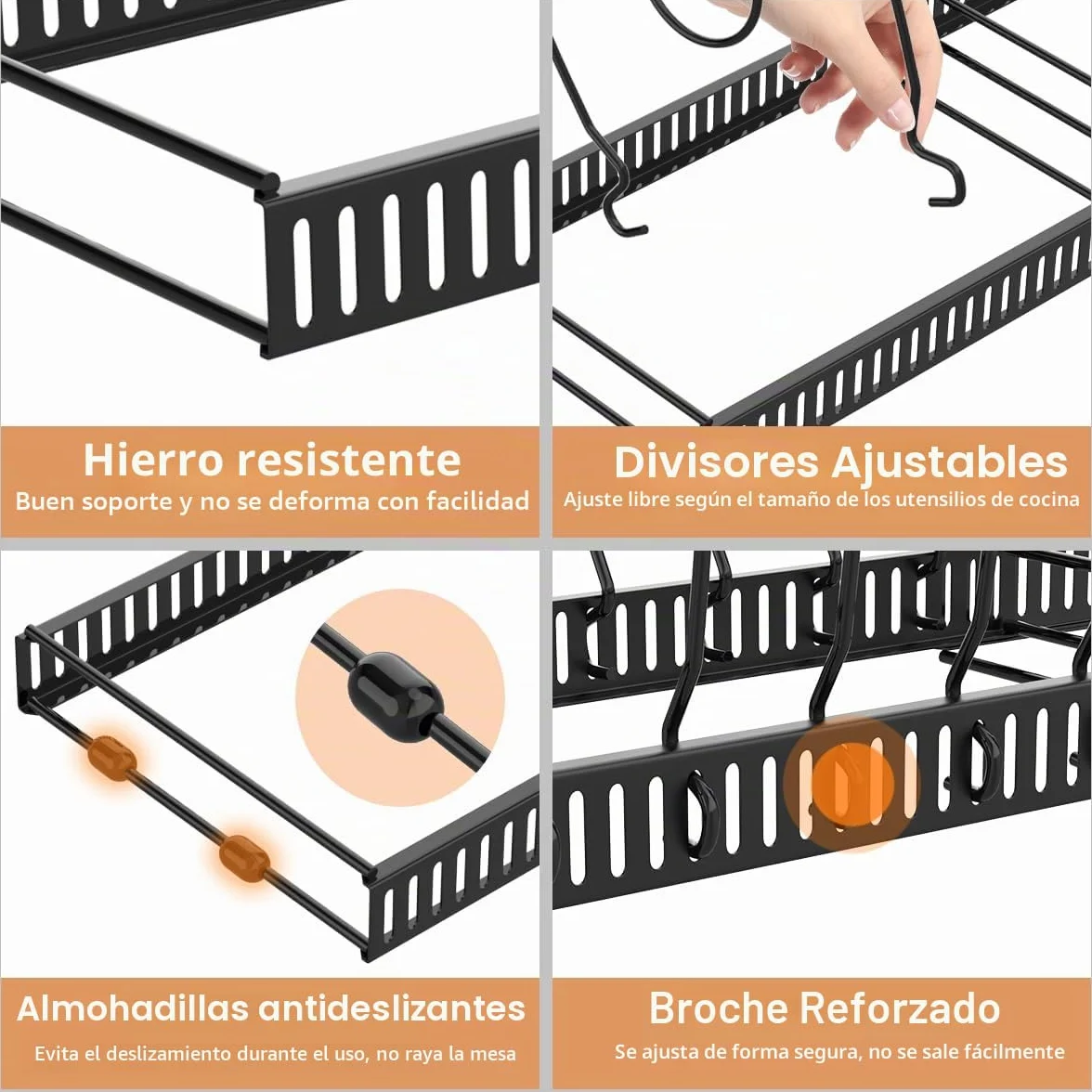 Organizador de Ollas y Sartenes Extensible con 14 Compartimentos Ajustable Soporte Tapas Negro