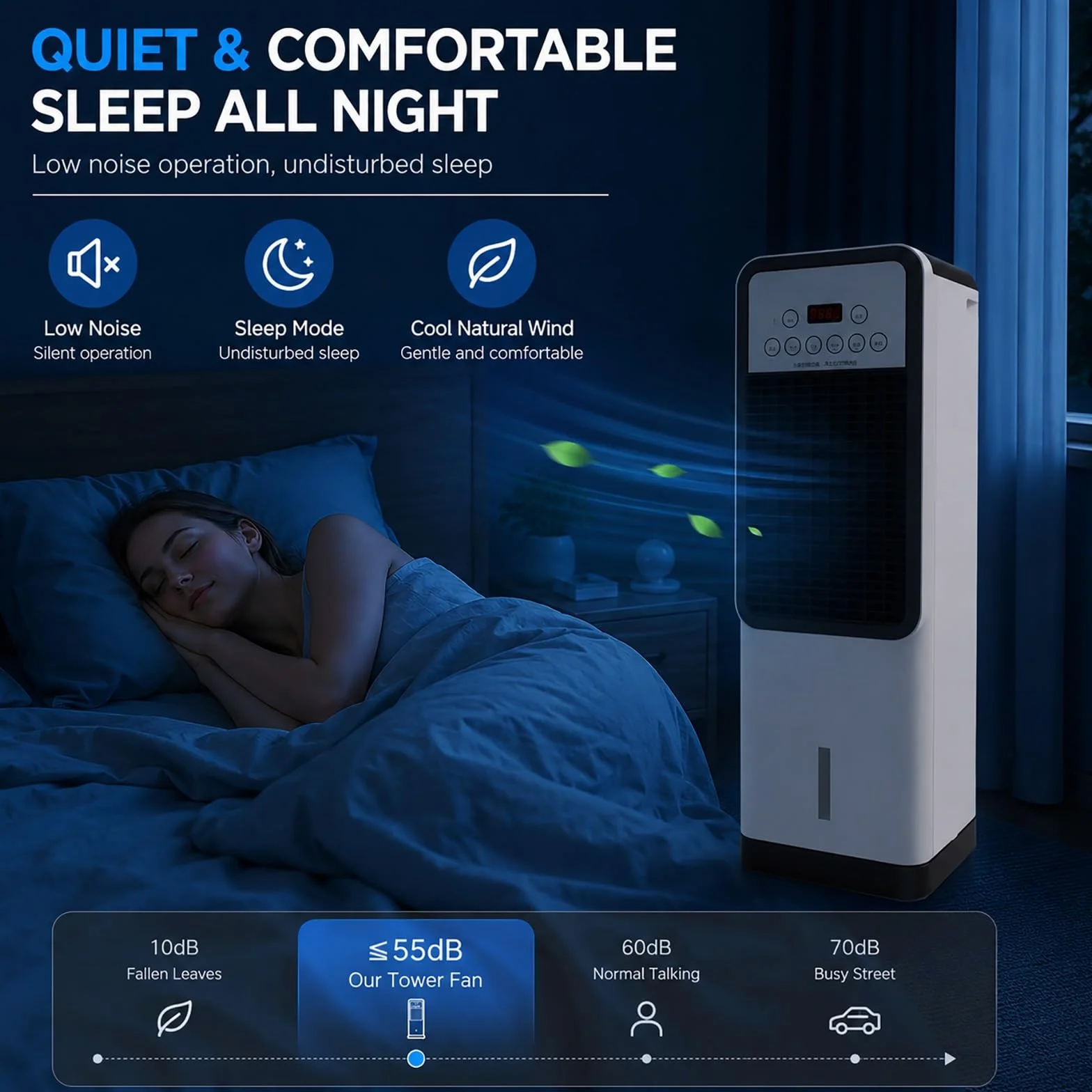 Enfriador de Aire Portátil con Packs de Hielo, 2 Niveles de Velocidad, Depósito de Agua 6L, Ventilador de Refrigeración Evaporativa para Dormitorio, Oficina, Hogar y Verano
