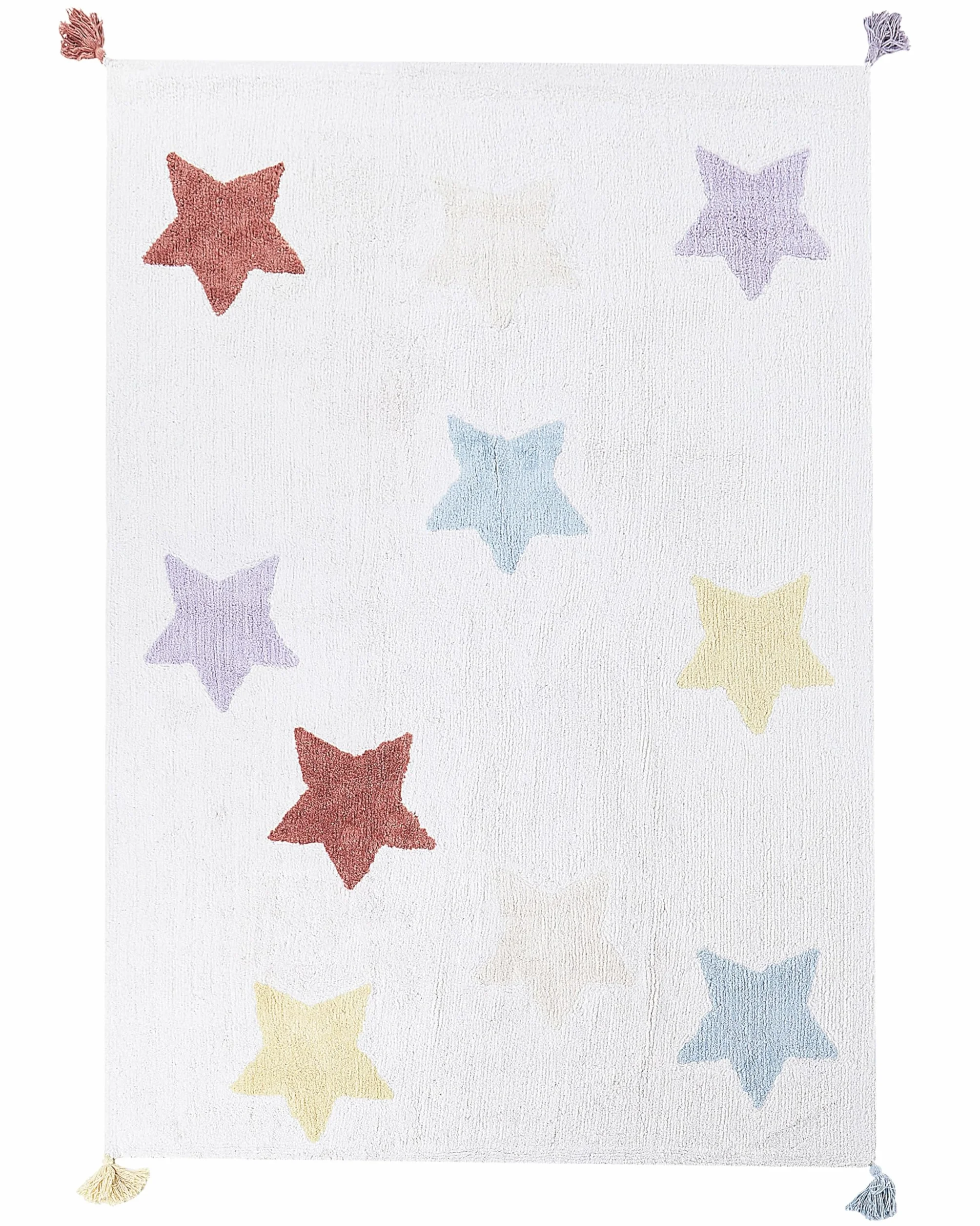 Beliani Alfombra Infantil algodón Estampado Estrellas con borlas 140 x 200 cm Tejida a Mano Multicolor Merevi