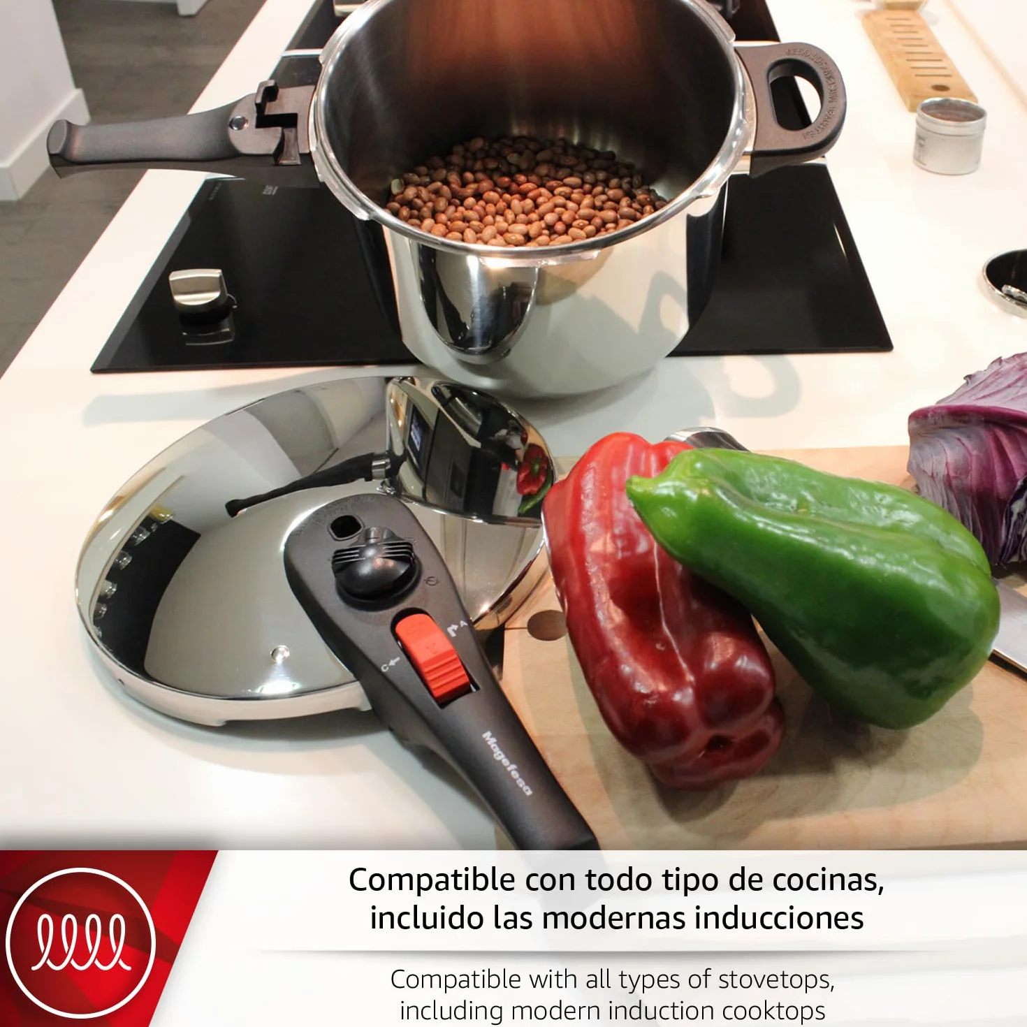 Magefesa Practika Plus - Set de Ollas Express Rápidas 4 + 6L, Acero Inoxidable 18/10, Sensor de Presión, Inducción, Cocina Sana, Cierre Seguro
