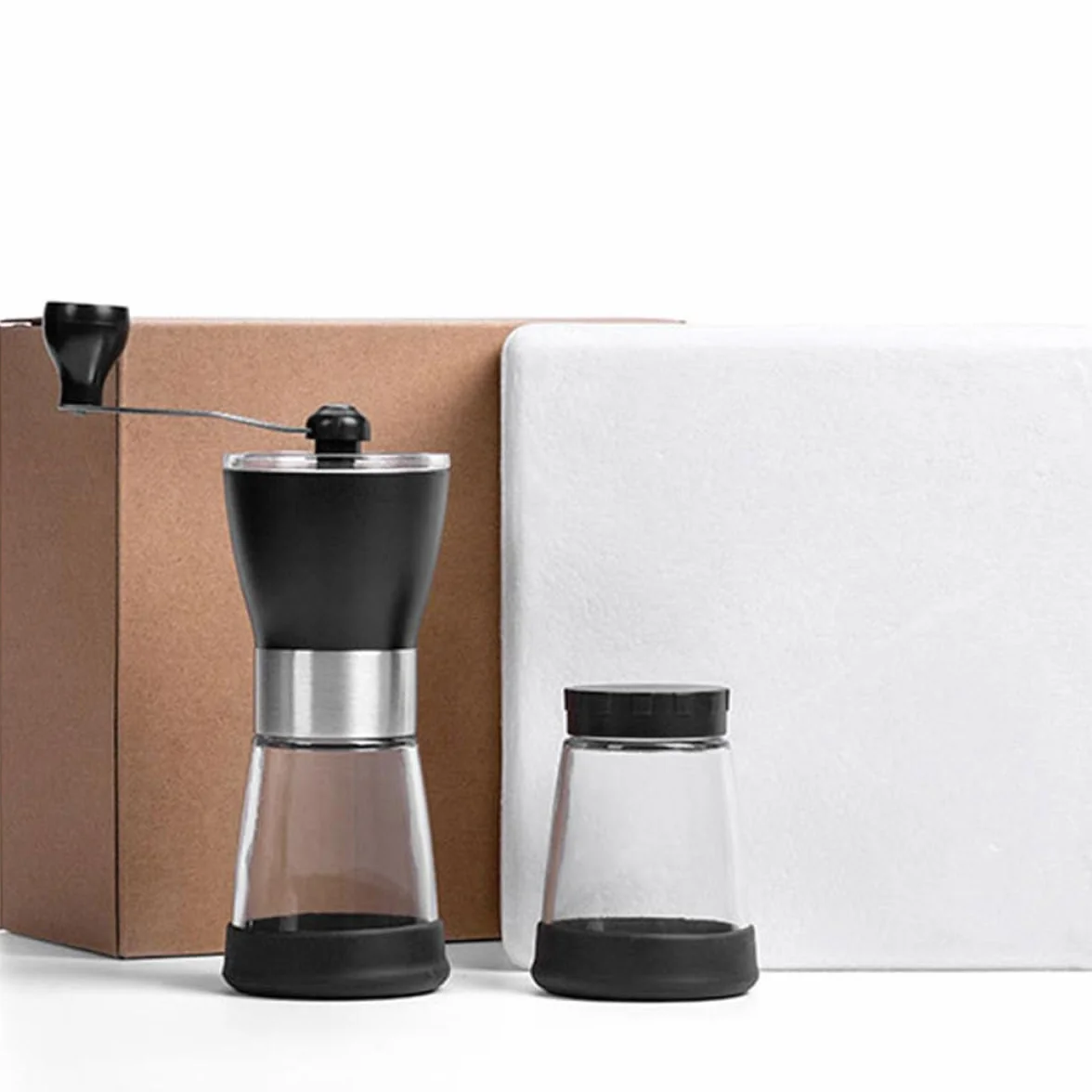 Molinillo de Café Manual Recipiente de Vidrio y Muelas Cerámicas, Silencioso y Ecológico, Adecuado para Granos Cocina o Viajes