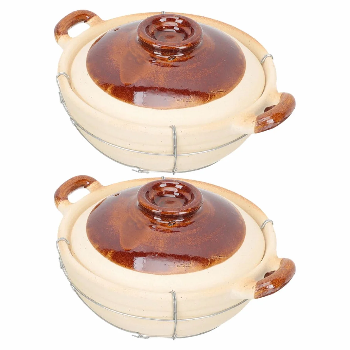 Olla de Barro Beige con Tapa para Cocinar en Casa, Preparación Individual con Mango Seguro, Paquete de 2 Piezas Adecuado para Sopas y Estofados
