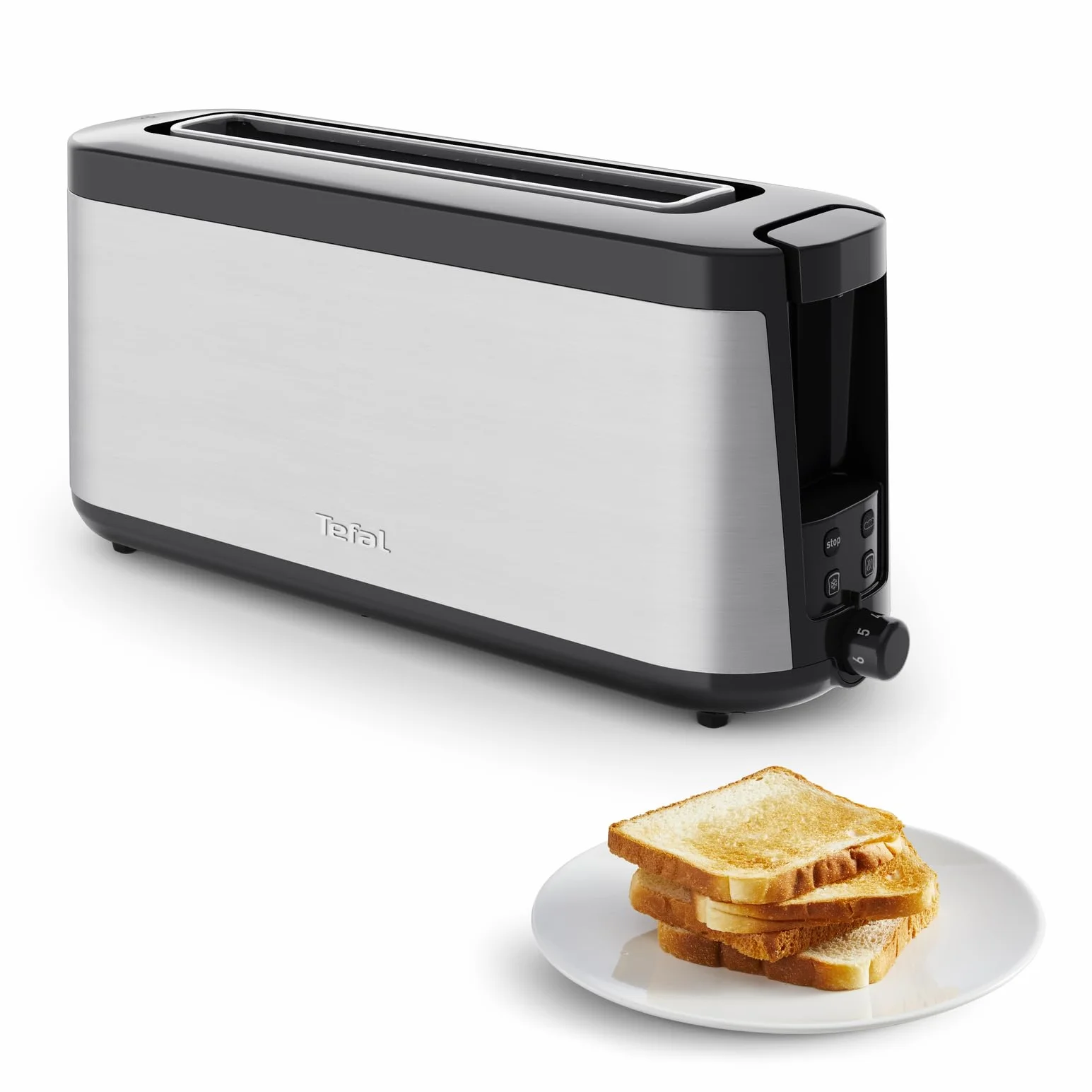 Tefal Tostadora Element TL4308, 25 cm ranura larga, 7 niveles tostado, 1000W, Negro acero inoxidable