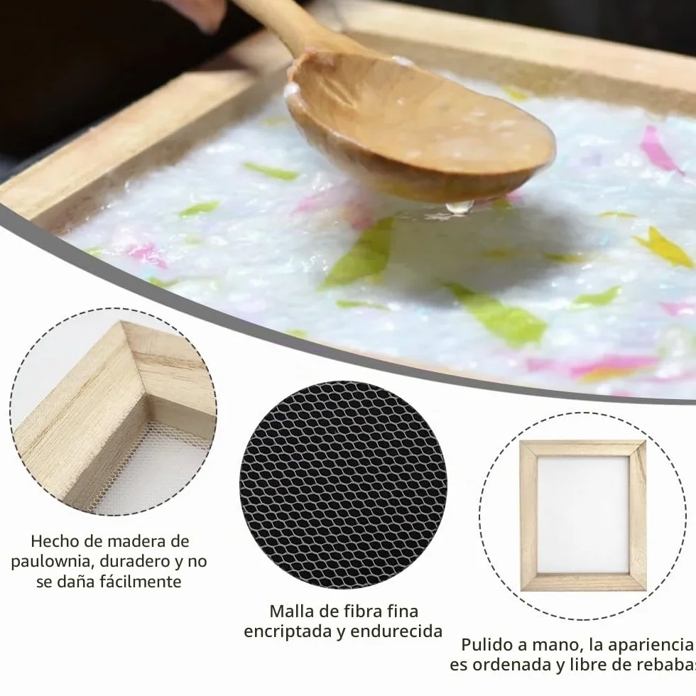 Bastidor Papel Reciclado Marco Fabricación Papel con Malla Madera DIY Serigrafía Arte