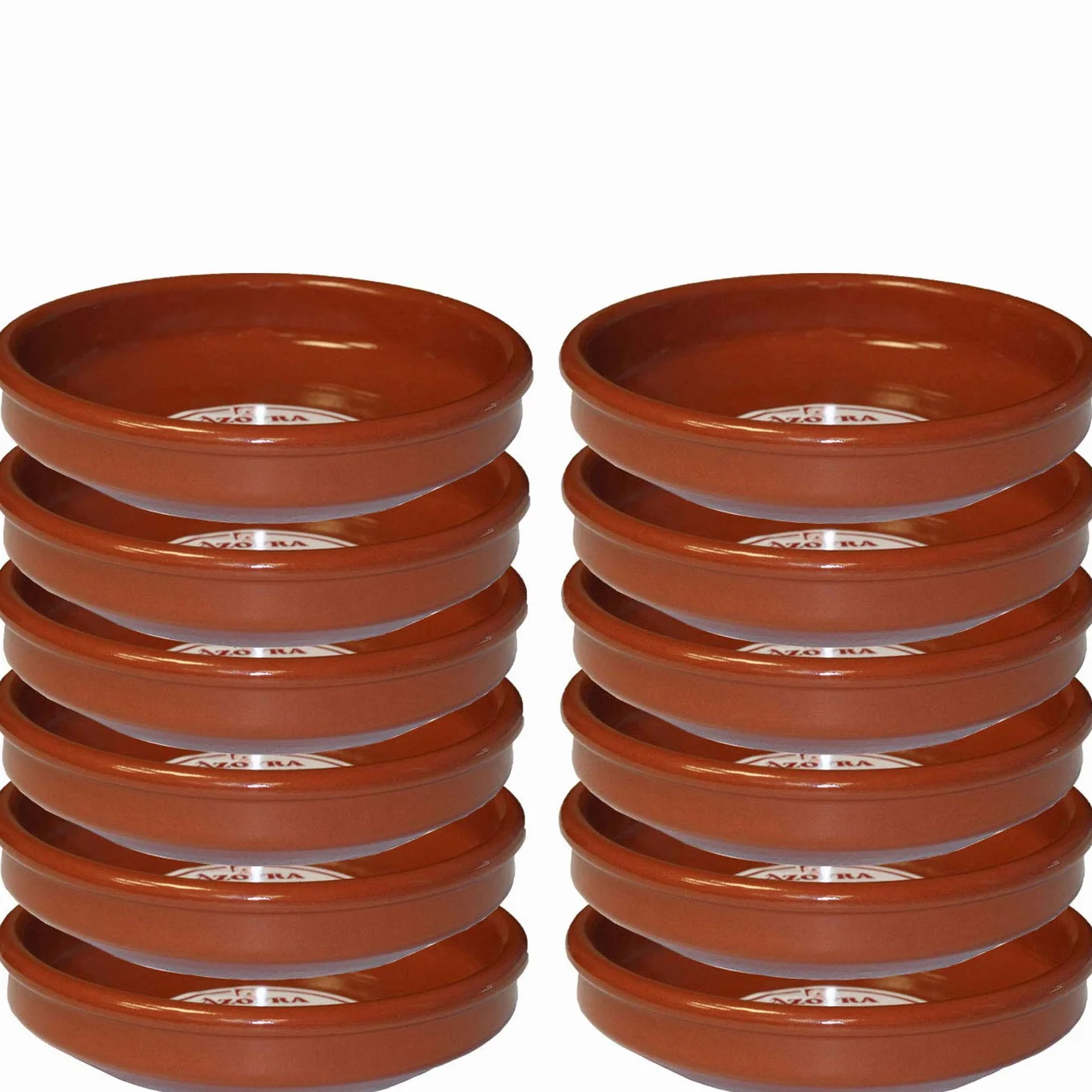 Pack de 12 cazuelas redondas de barro, diámetro exterior 22.5 cm, diámetro interior 20.4 cm, aptas para vitro y horno