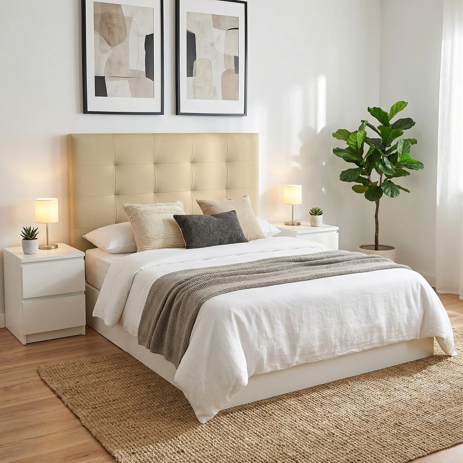 Duérmete Online, Cabecero Modelo Napoli Acolchado, Tapizado en Polipiel de Alta Gama, Medidas: 145 x 120 cm (para Cama de 135 y 140) Beige
