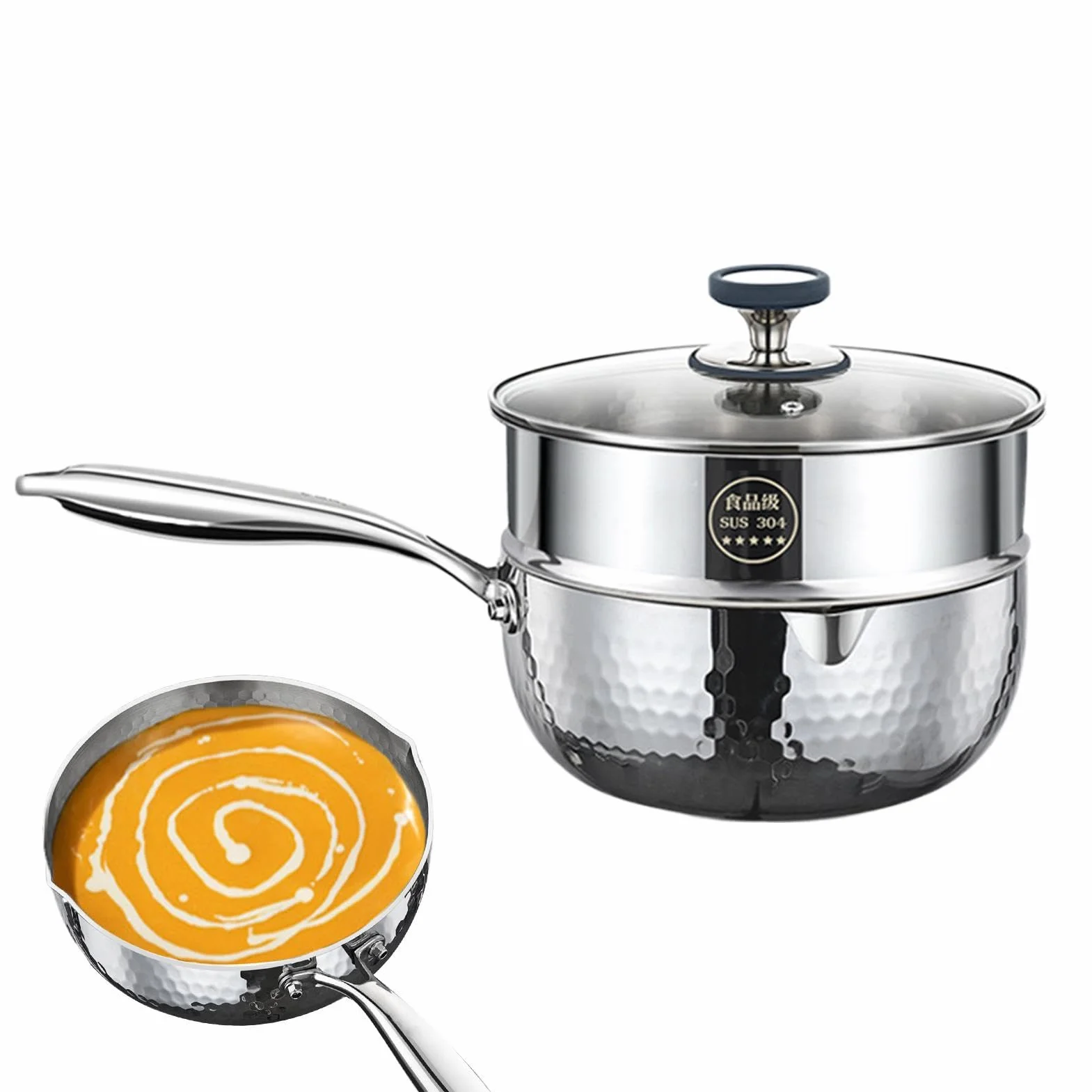 Cazo De Salsa Batería De Cocina Antiadherente En Acero Inoxidable | Juego De Cazos Para Cocinar Y Cocer Al Vapor Para Freír Cocer A Fuego Lento Hervir Cocinar Comidas Saludables En Cocina Y
