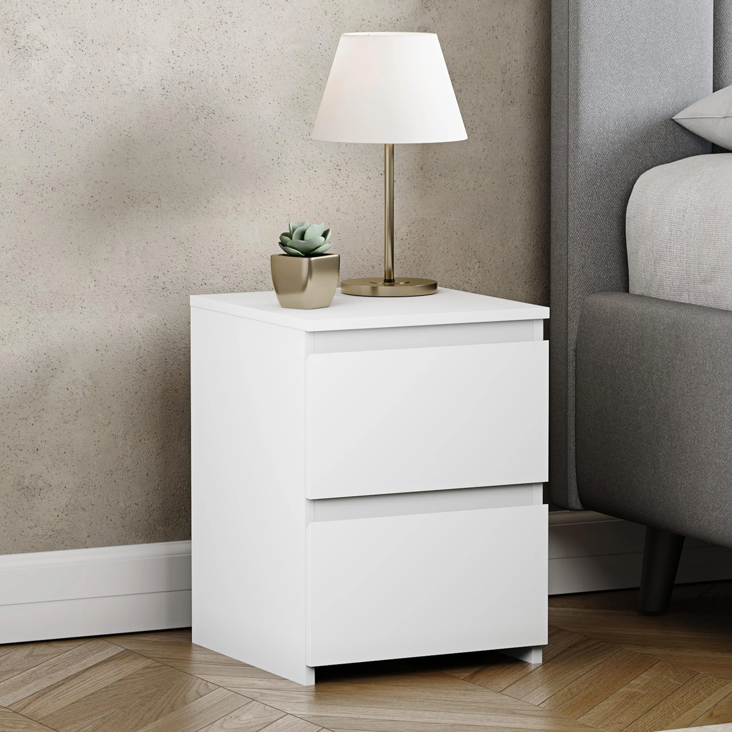 Vida Designs Mesita de noche Denver con 2 cajones (blanca), 40 cm de alto x 29,5 cm de ancho x 29,5 cm de profundidad