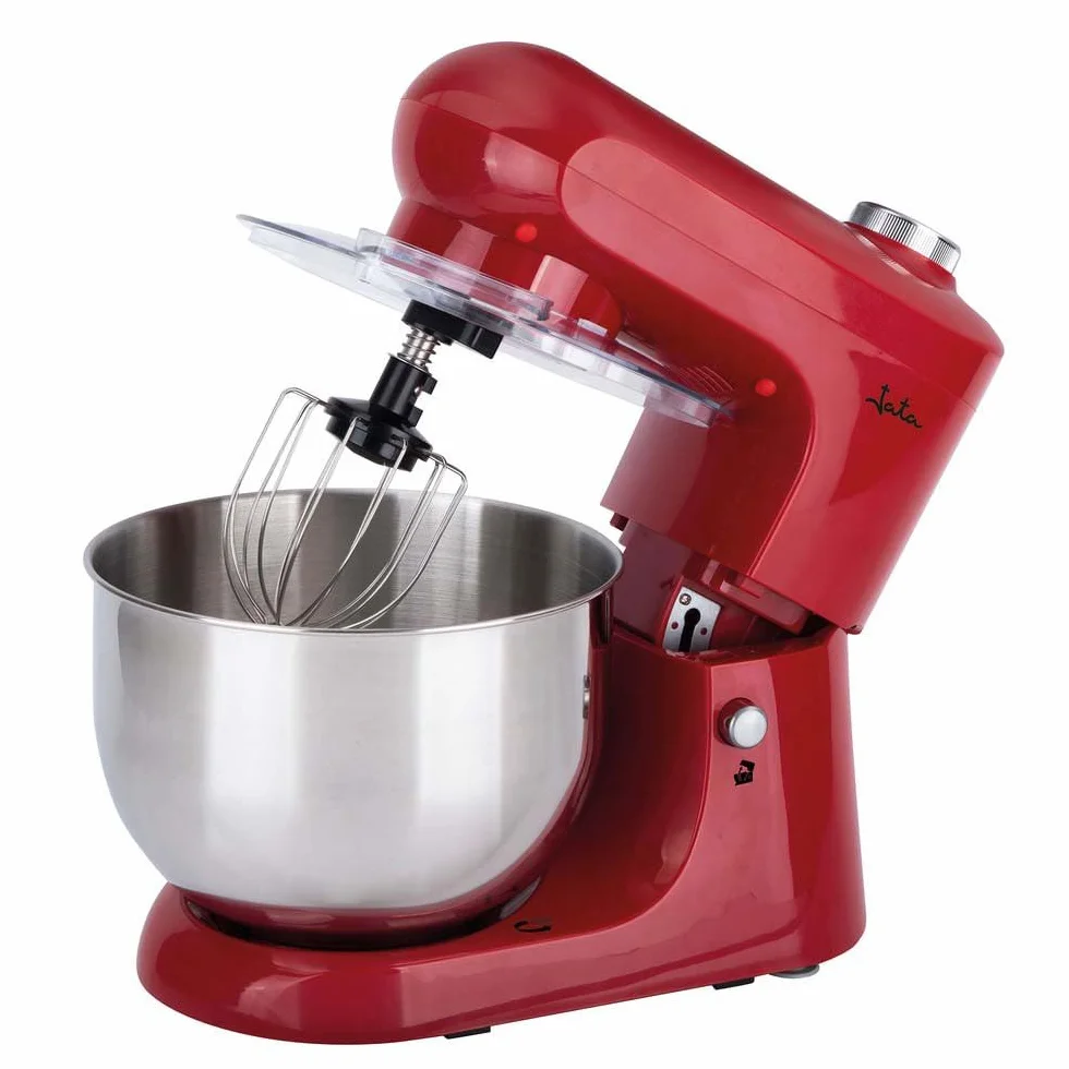 Jata JEMA1502 Batidora Amasadora Mezcladora con Bol de Acero Inoxidable de 5 L, 1200 W, 6 velocidades + PULSE, Base Giratoria, Tapa antisalpicaduras, Incluye accesorios