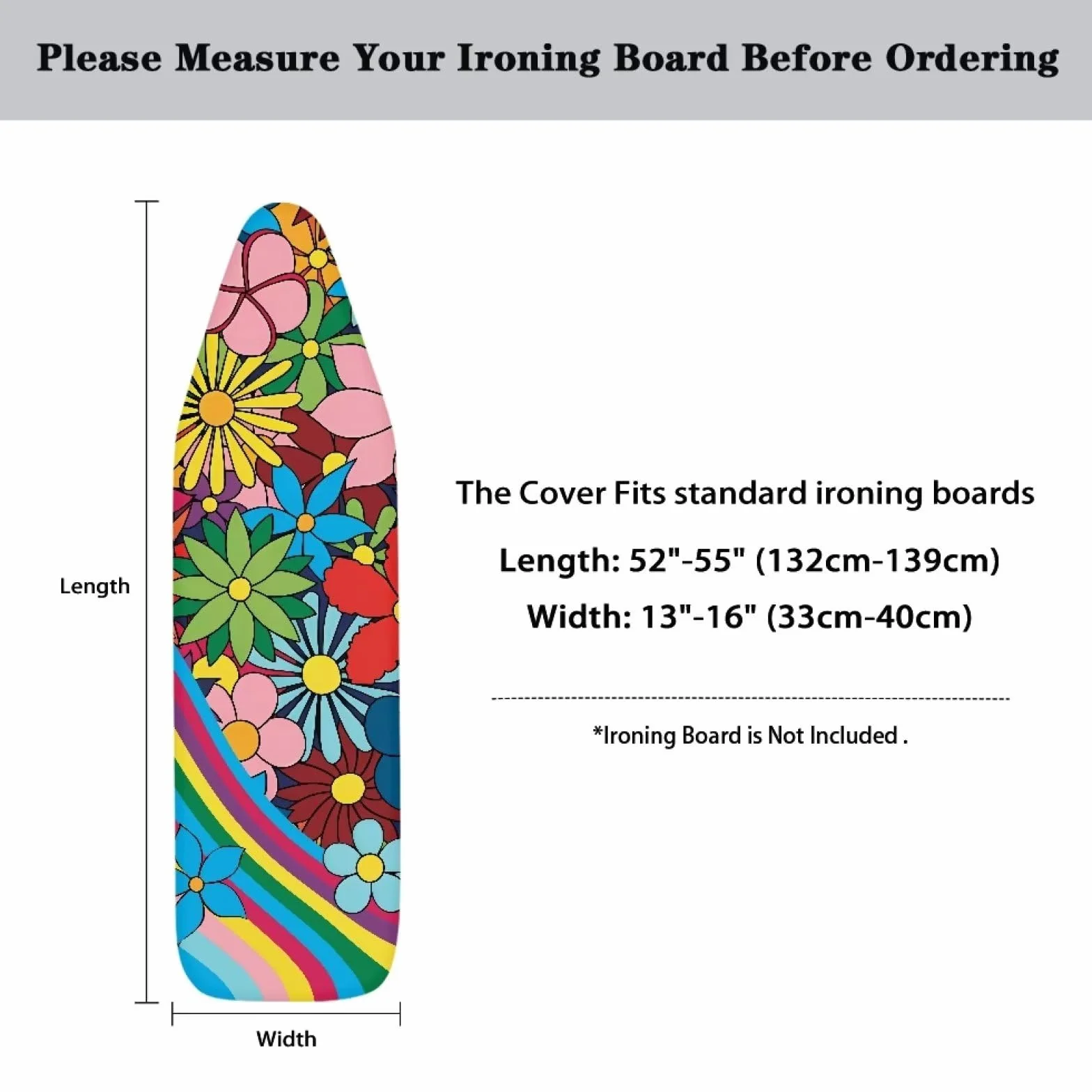 ZDCUSTOM Funda para tabla de planchar con estampado floral de margaritas abstractas para mujeres y niñas, 15 x 54 pulgadas, tamaño estándar, acolchado grueso con borde elástico, decoración duradera