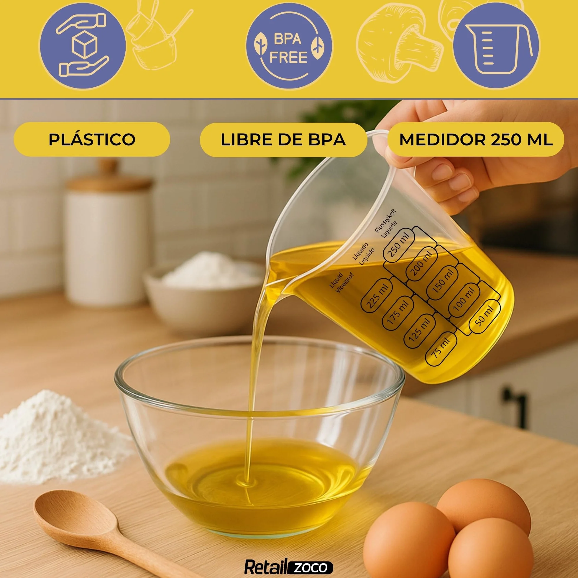 CHEFZOCO Jarra Medidora, Vaso Medidor, Plástico Transparente, Graduación Dual ml/gr, Apto Microondas