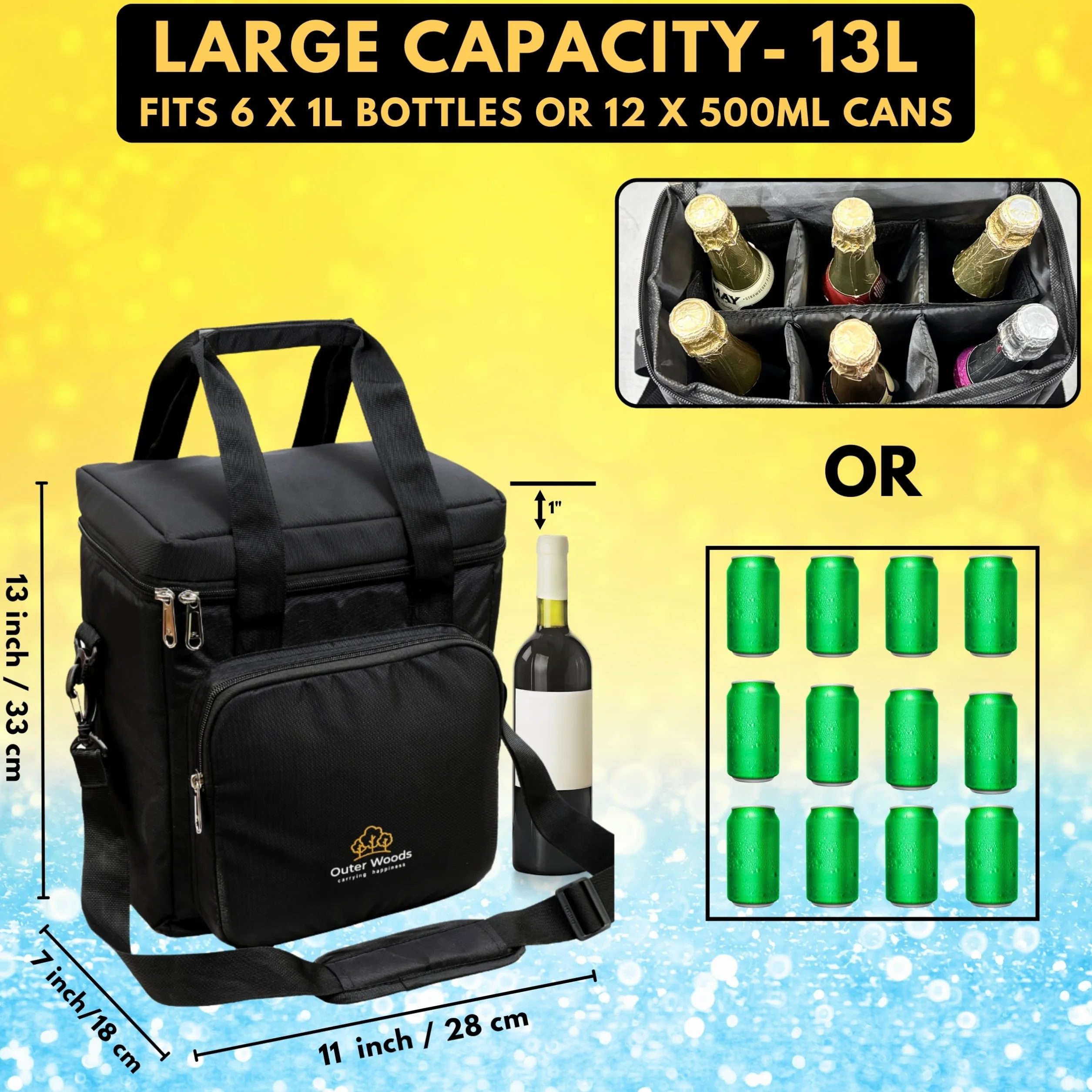 Bolsa térmica aislada para 6 botellas con paquetes de gel de hielo, portador de vino y cerveza, se adapta a 6 botellas de tamaño completo