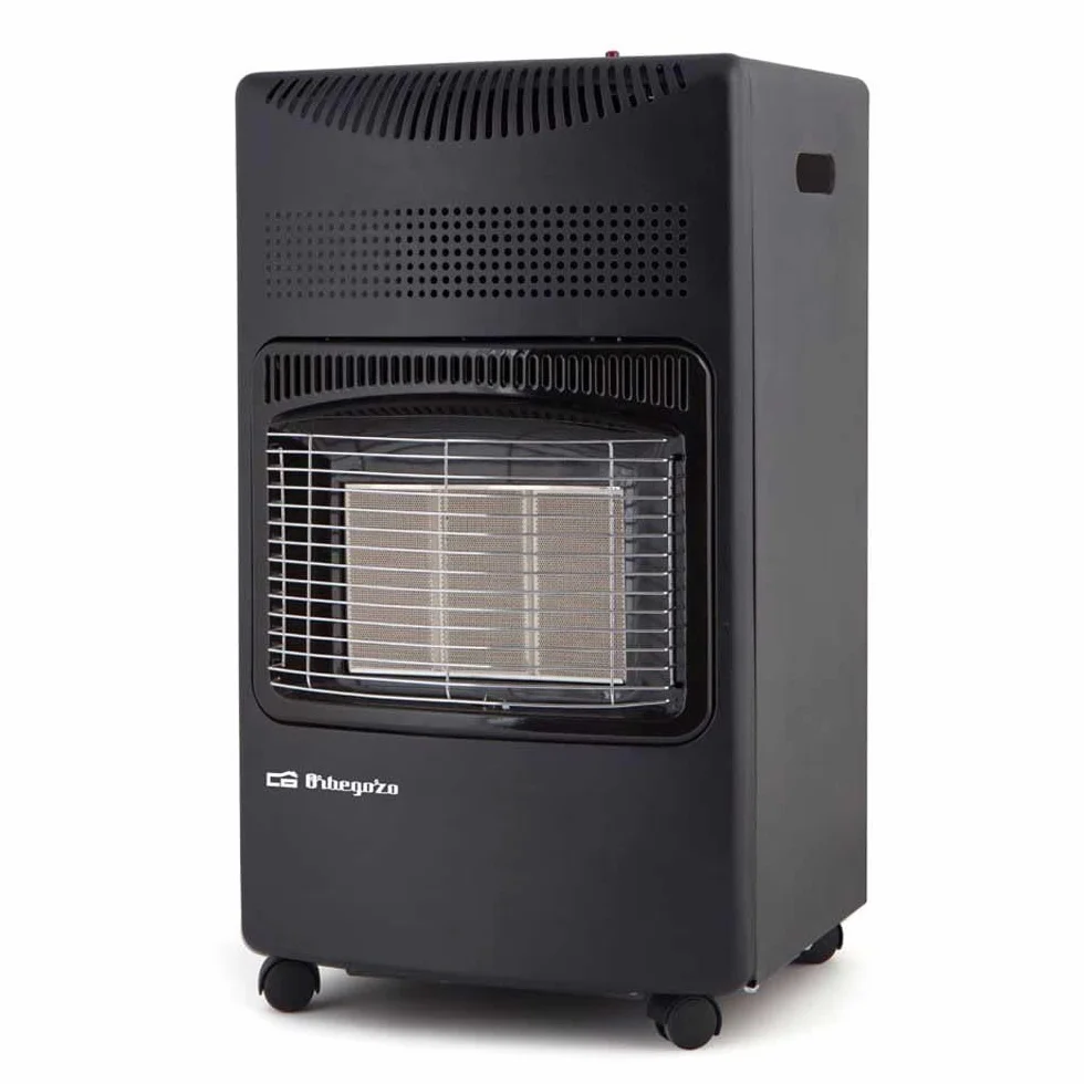 Orbegozo HCE 73, Estufa gas butano, 4200 W, 3 niveles de potencia, triple sistema de seguridad, apta para gas butano y propano, asa para transporte, ruedas pivotantes multidireccionales, color negro