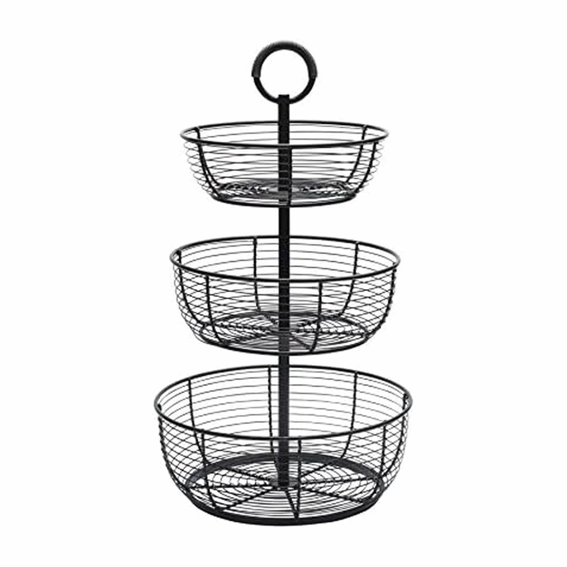 Gourmet Basics by Mikasa Spindle - Cesta ajustable de 2 niveles con gancho de banana Cesta de almacenamiento de 3 niveles de metal para frutas/hogar Easy Assembly Negro envejecido.