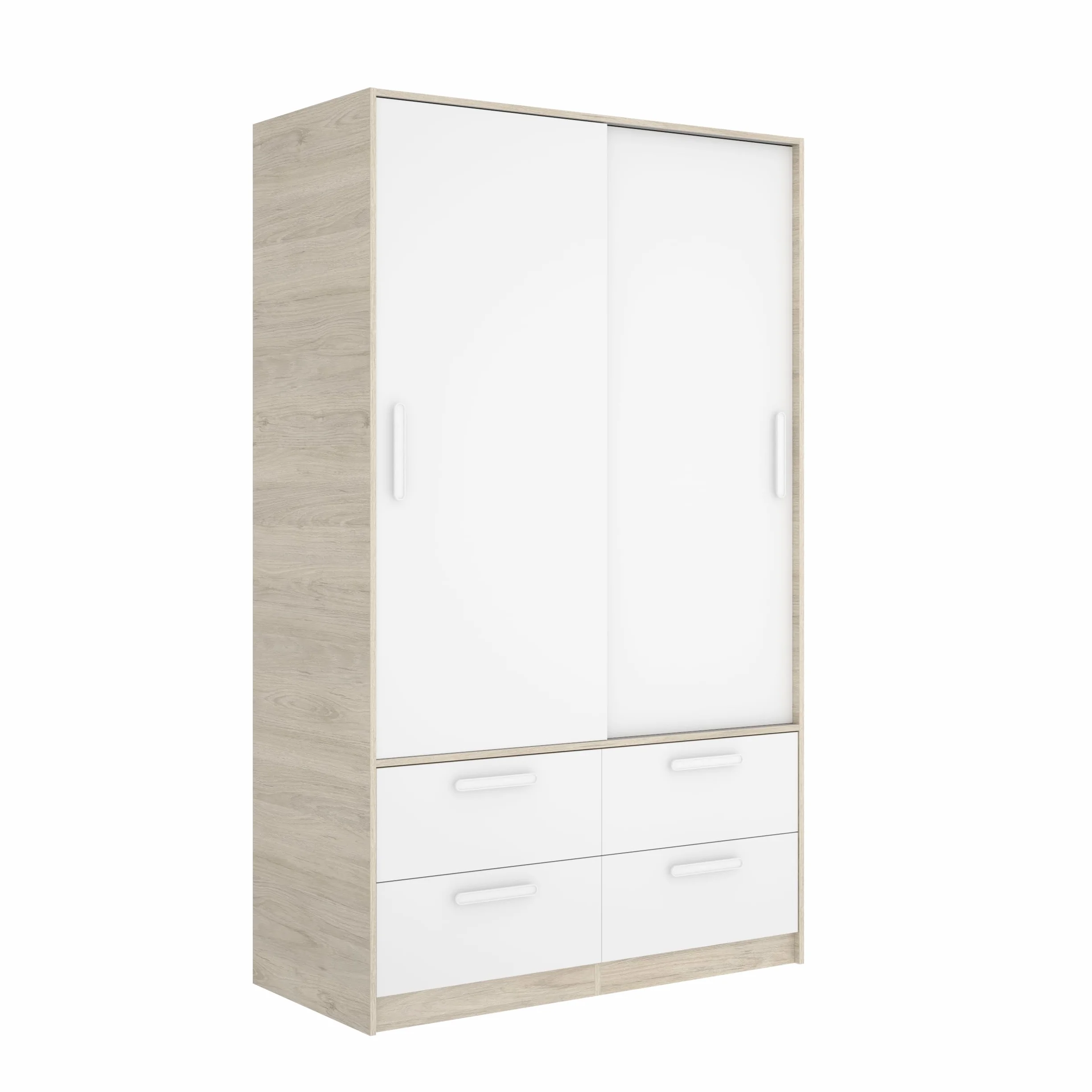 DEKIT GRUPO RIMOBEL SLIDE - Armario de dos puertas correderas y cuatro cajones - BLANCO / NATURAL - 204 x 120 x 160