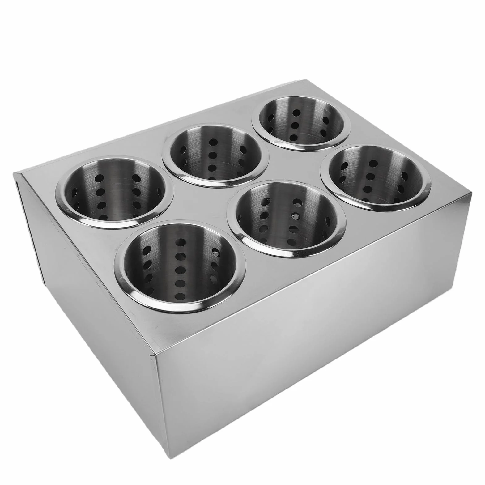 Soporte para Utensilios de Acero Inoxidable, Organizador de Cubiertos de 6 Compartimentos con Orificios Perforados y Base Antideslizante para Almacenamiento de Cubiertos de Cocina