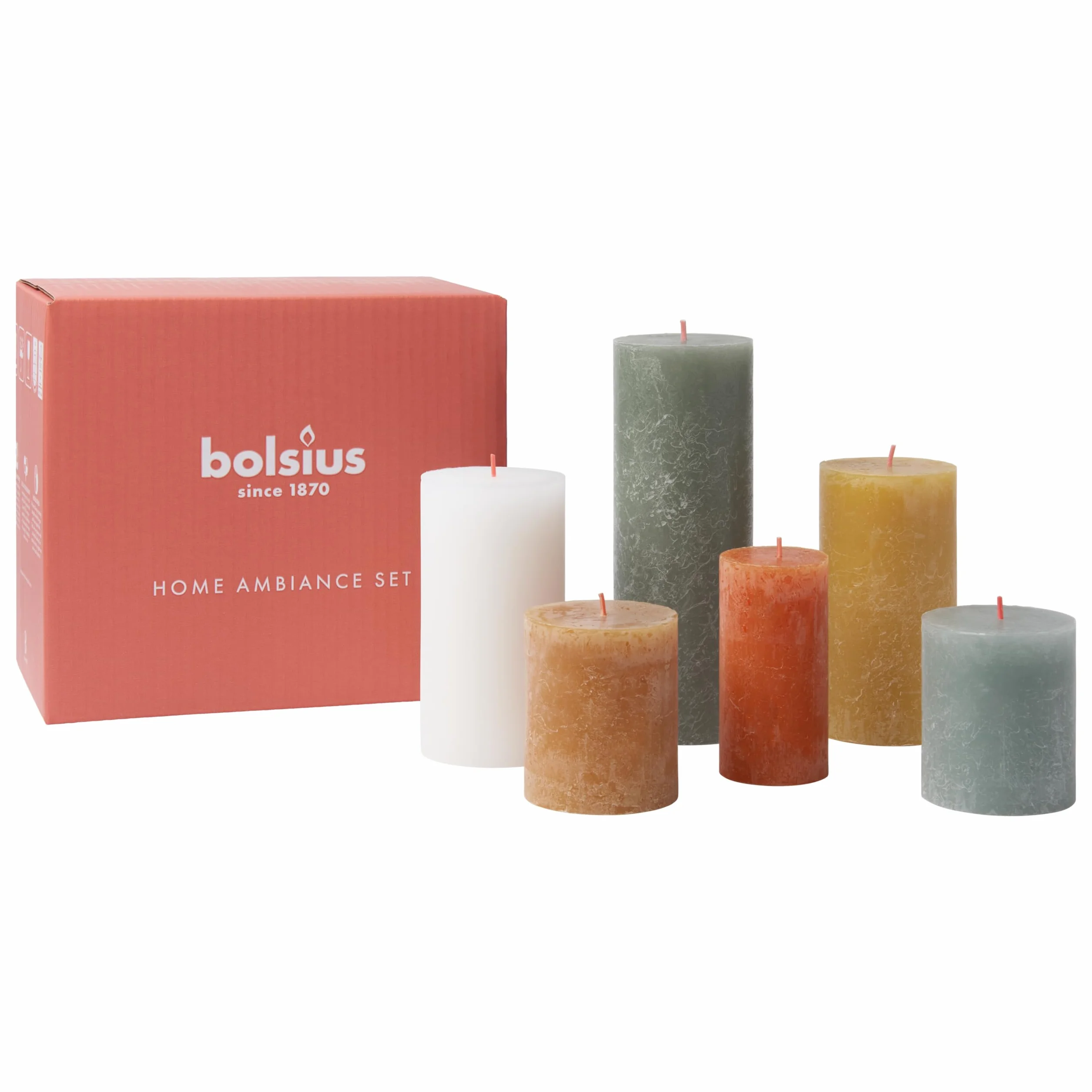 Bolsius Juego de 6 velas rústicas de pilar Retro decorativas para el hogar sin perfume cera vegetal natural