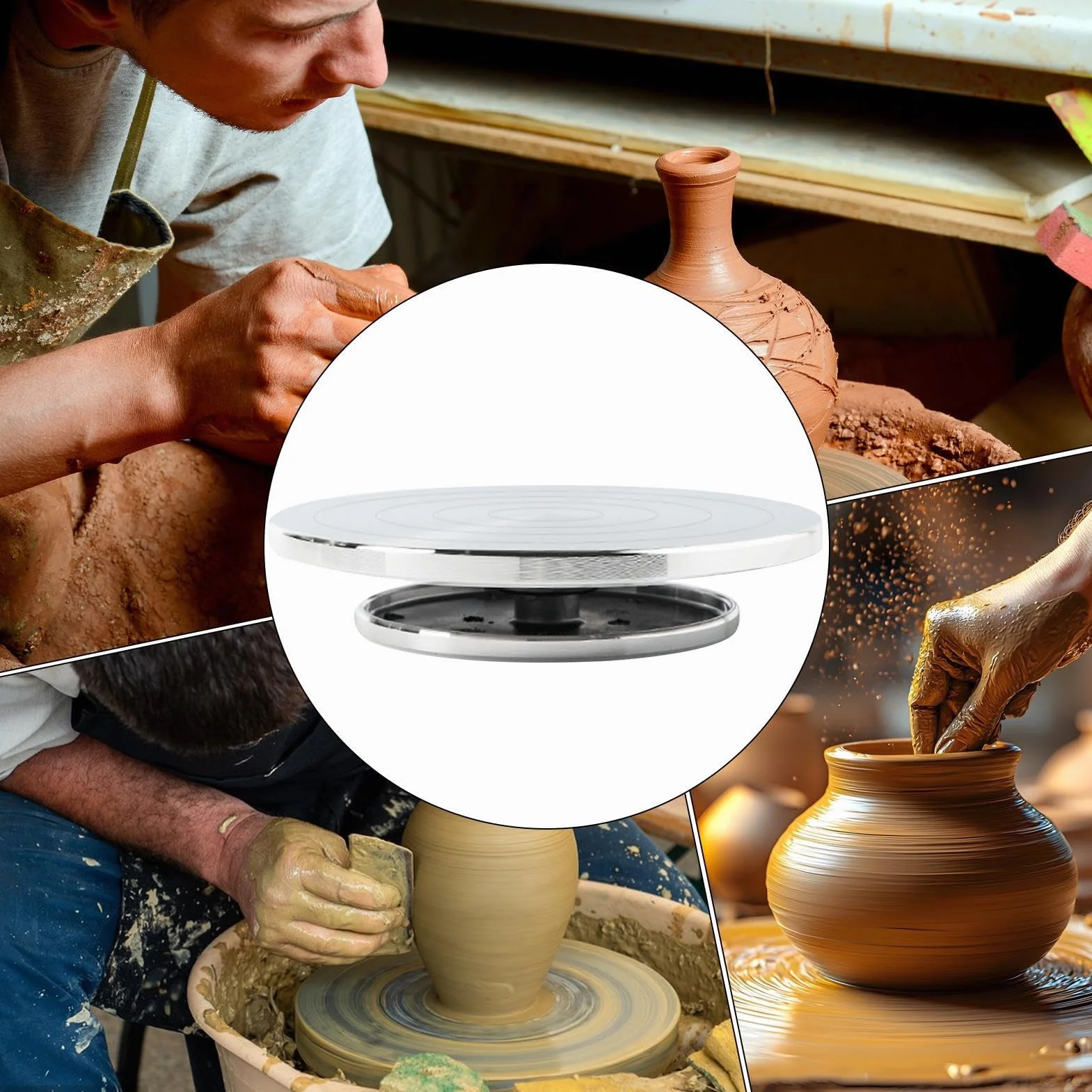 Rueda de cerámica, tocadiscos de arcilla, soporte para esculpir, base de acero resistente, rotación suave de 360° para estudio, taller, aula y uso doméstico, 4.33 x 4.33 x 1.57 pulgadas