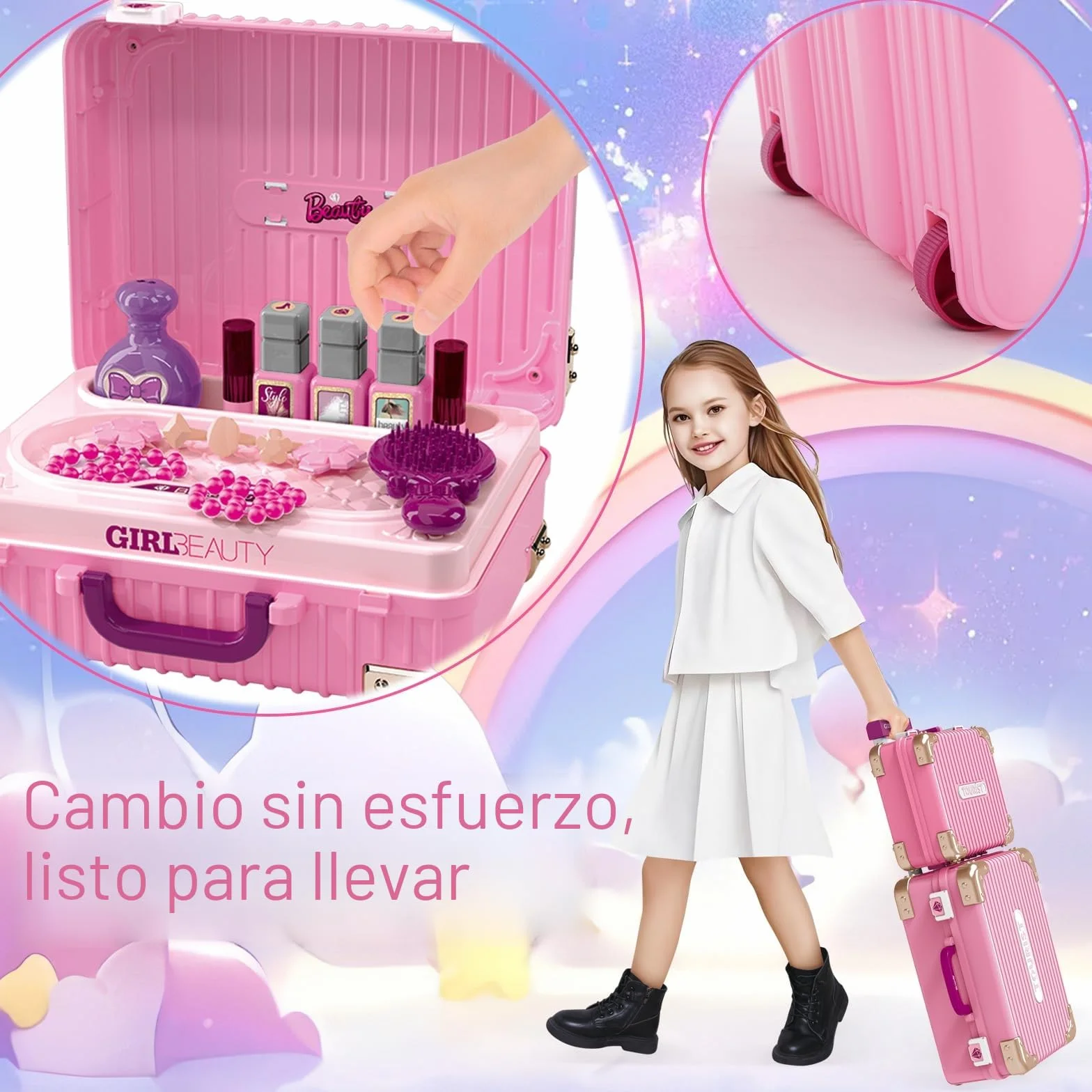 deAO Tocador de Maquillaje Niña Princesa con Maletín, Juegos Infantiles 3-12 años