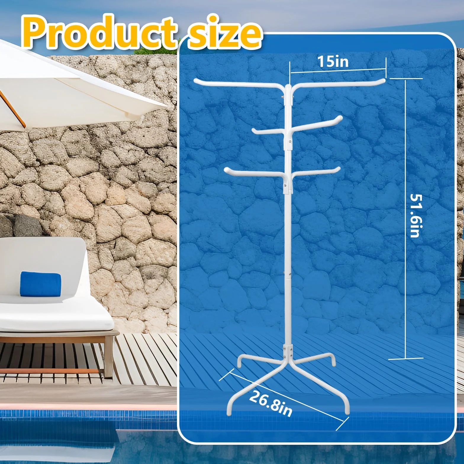 Toallero de piscina al aire libre, 6 barras de columna, toallero de pie, soporte ajustable para toallas de piscina y patio con base pesada (blanco