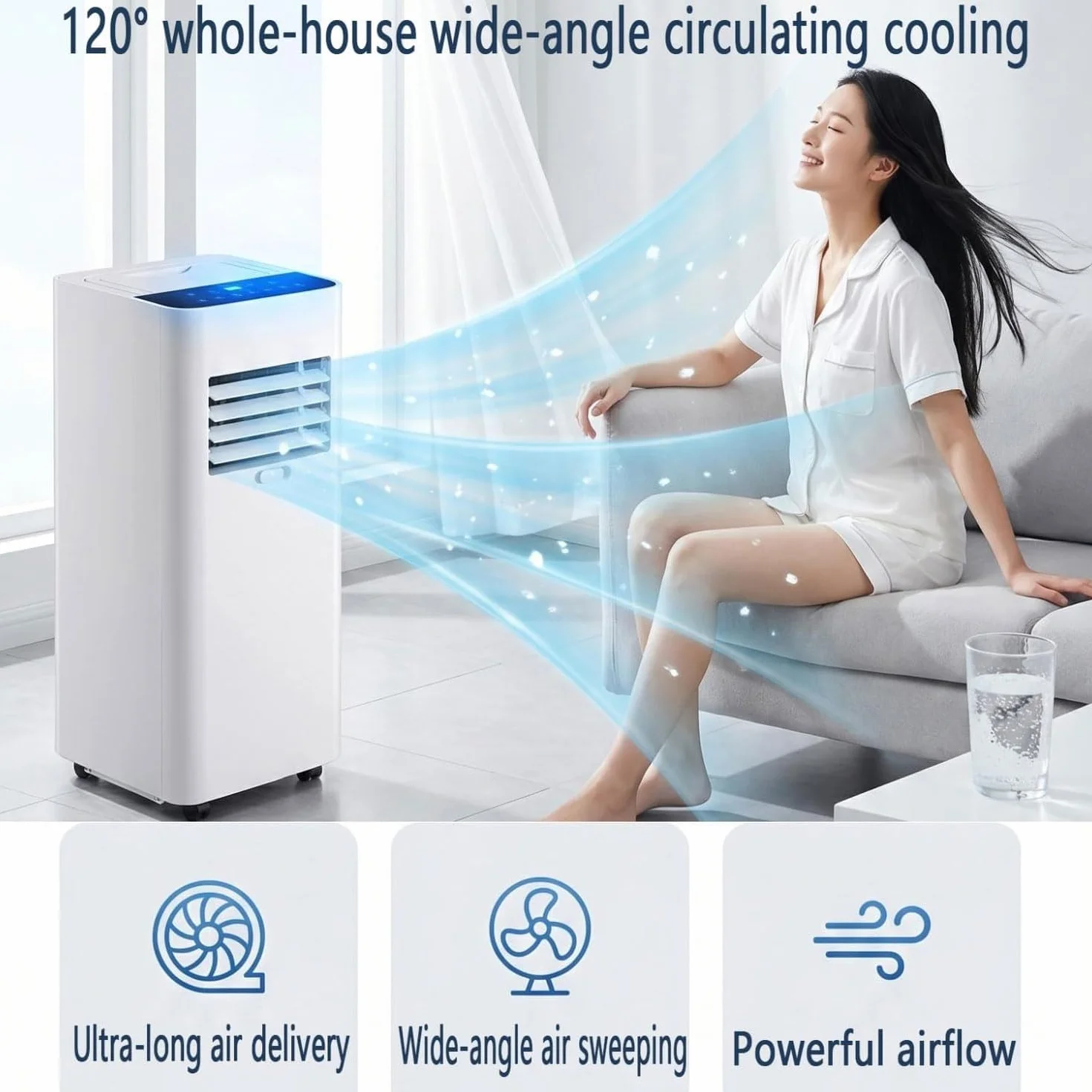 Aire Acondicionado Portátil 7000 BTU para Habitaciones Grandes hasta 30 m2, Unidad de Enfriamiento Rápido con Control Remoto, Deshumidificador, Modo Silencioso, Pequeño 1p, Modelo de control remoto