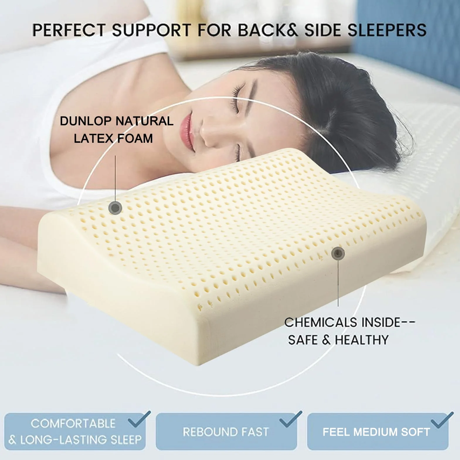 Talatex Almohada ergonómica de látex para aliviar el dolor de cuello y hombros, diseño Dunlop natural ajustable, soporte firme medio, funda transpirable y lavable, regalo perfecto para dormir