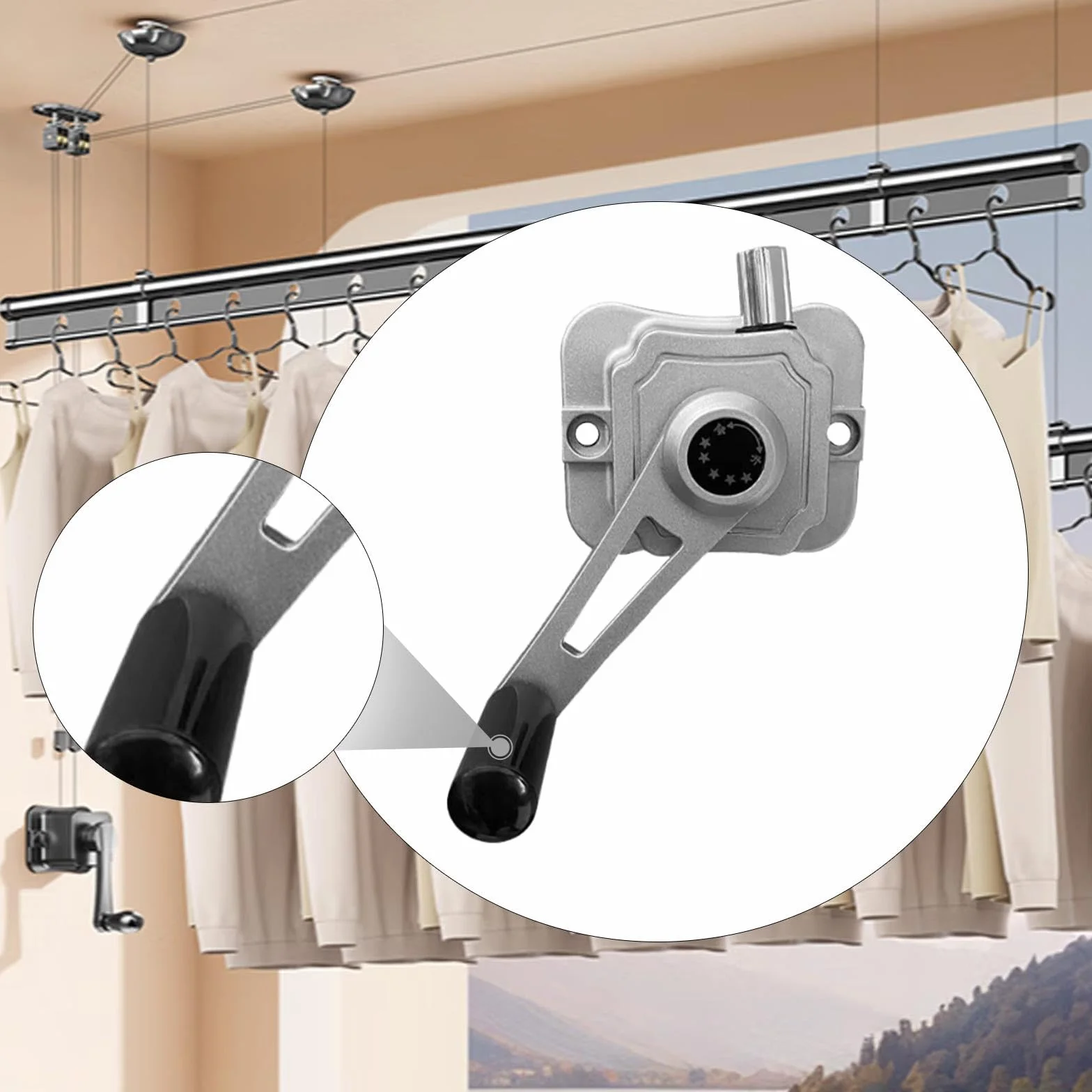 Milageto Accesorio para Percha de Ropa con Manivela, Agitador Manual para Tendedero 1,8 m