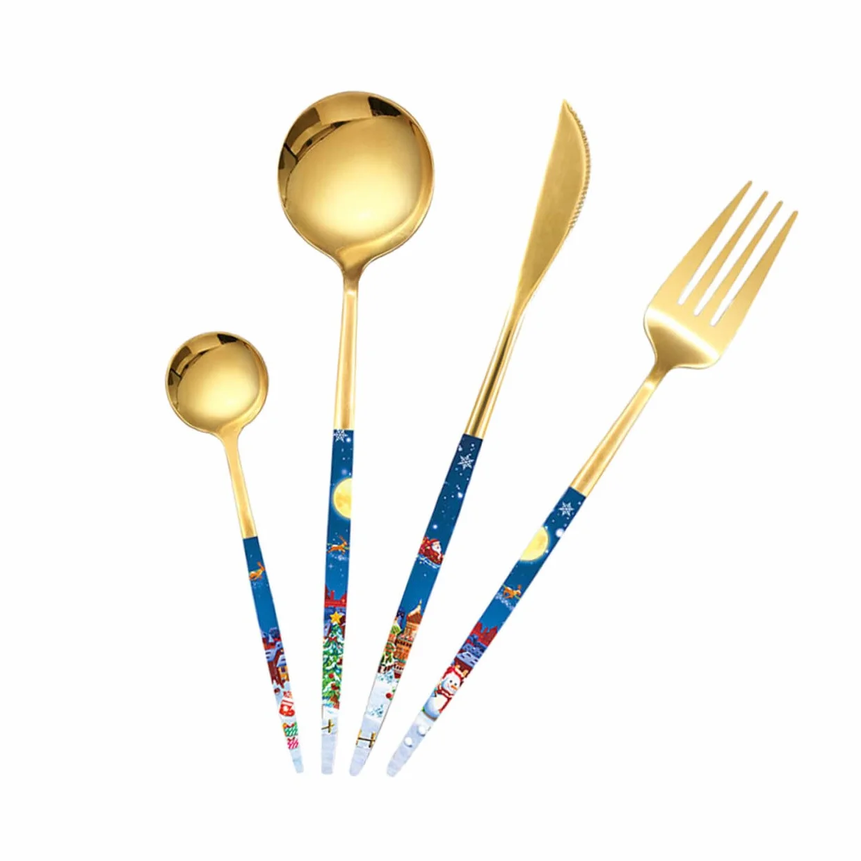Alipis 4 Juegos De Cuchara Navideña De Acero Inoxidable Kit De Cubiertos De Estilo Europeo Vajilla Cubiertos De Fiesta Kit De Chapado En Oro Para Carne