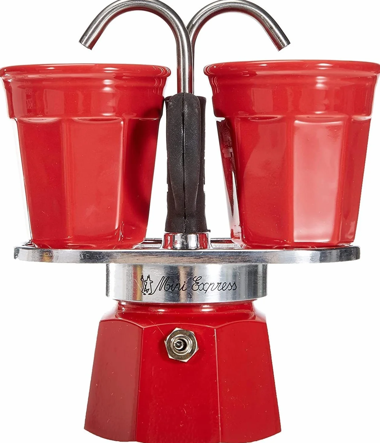 Bialetti - Mini Express Kandisky: Set con Cafetera 2 Tazas (90 Ml) + 2 Tazas, Rojo, Aluminio