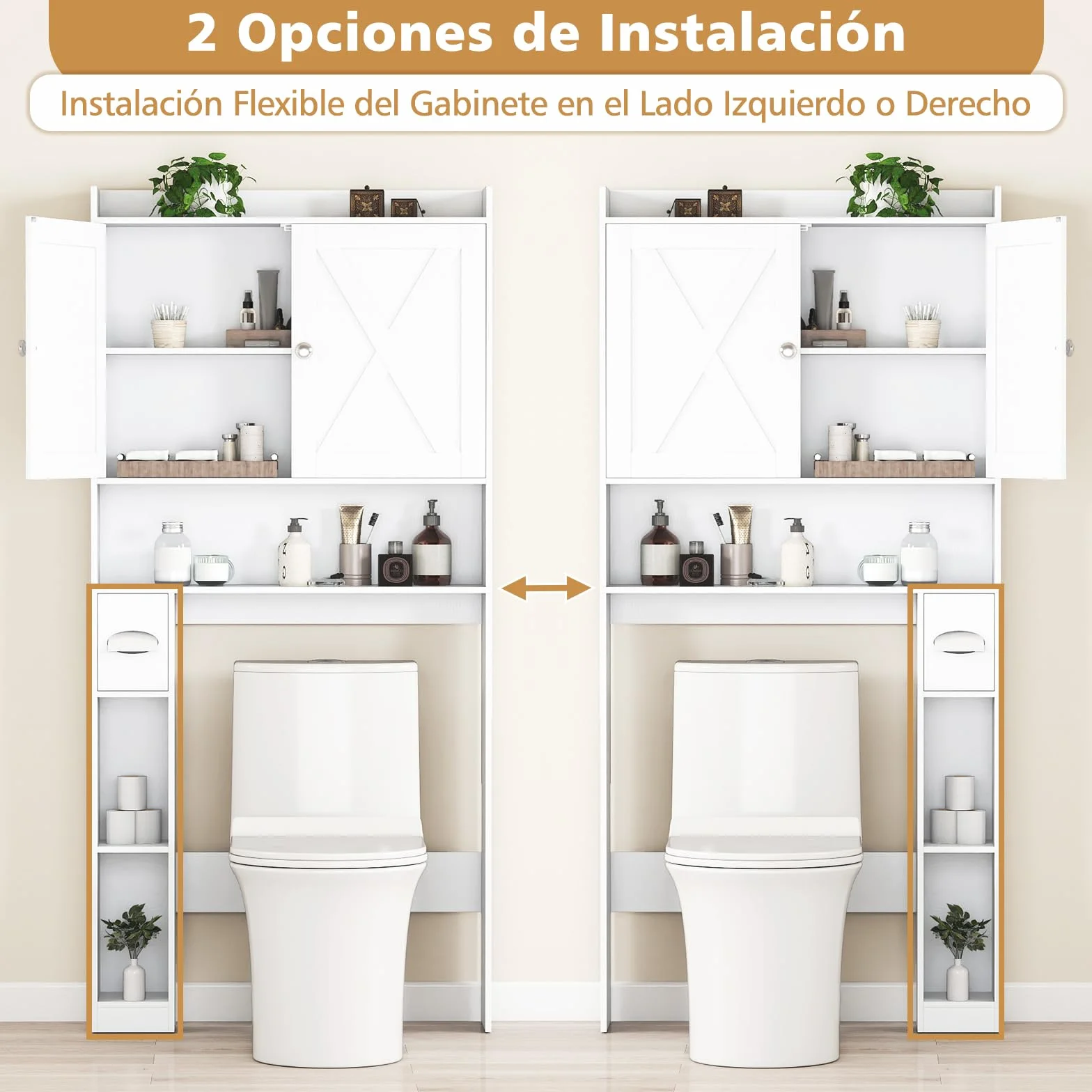 GIANTEX Mueble sobre Inodoro, Armario de Baño con Puertas, Compartimentos Abiertos y Soporte para Papel Higiénico, Estante Inferior Ajustable, 81,5x19,5x172,5cm, Organizador para Lavandería (Blanco)