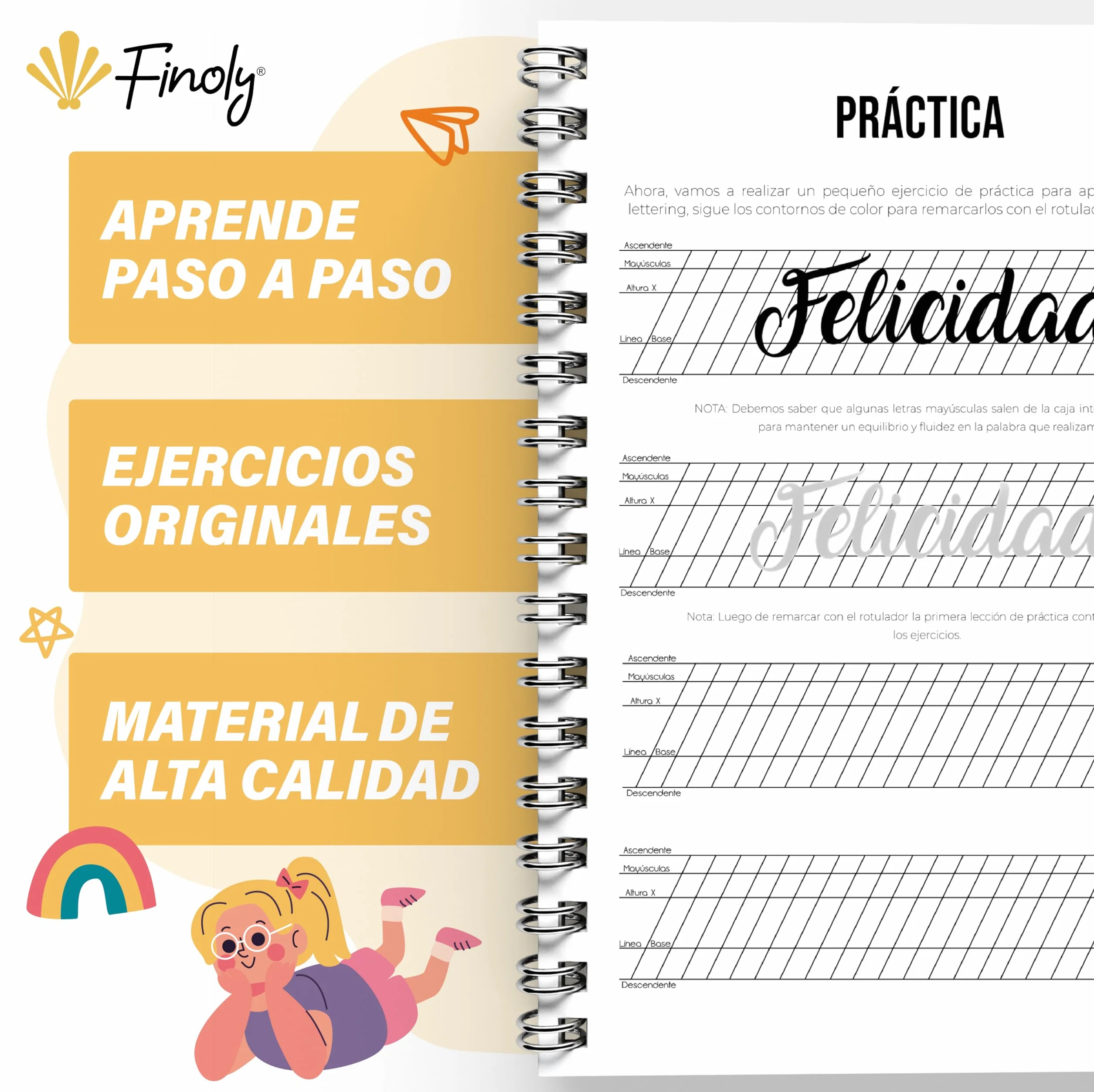 Finoly Cuaderno Lettering para Niñas Niños Principiante Colorear