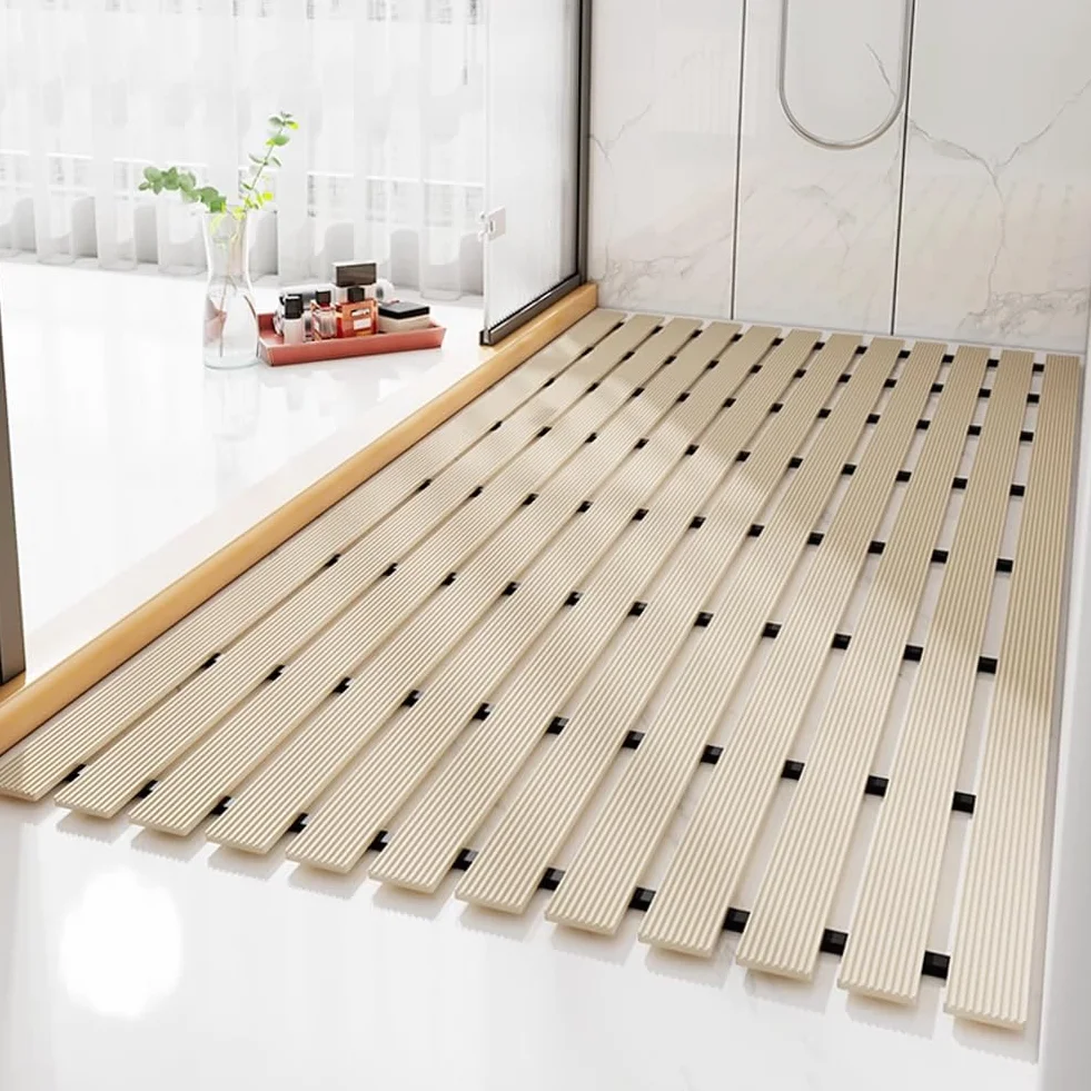 Alfombrilla de ducha plegable antideslizante suave para personas mayores, alfombra de baño recortable, color marrón, 90 x 150 cm, solución de seguridad ideal para bañera y ducha.