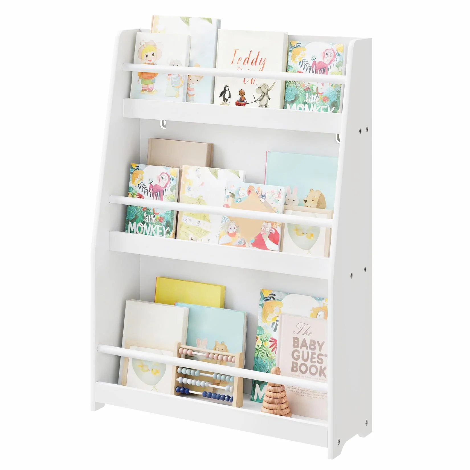 Lestarain Libreria Infantil Blanca de 3 Niveles, Estantería de Libros Infantil con Barra Anticaida, para Habitación de Niños y Jardin de Infancia, 58,2x18x81,4 cm