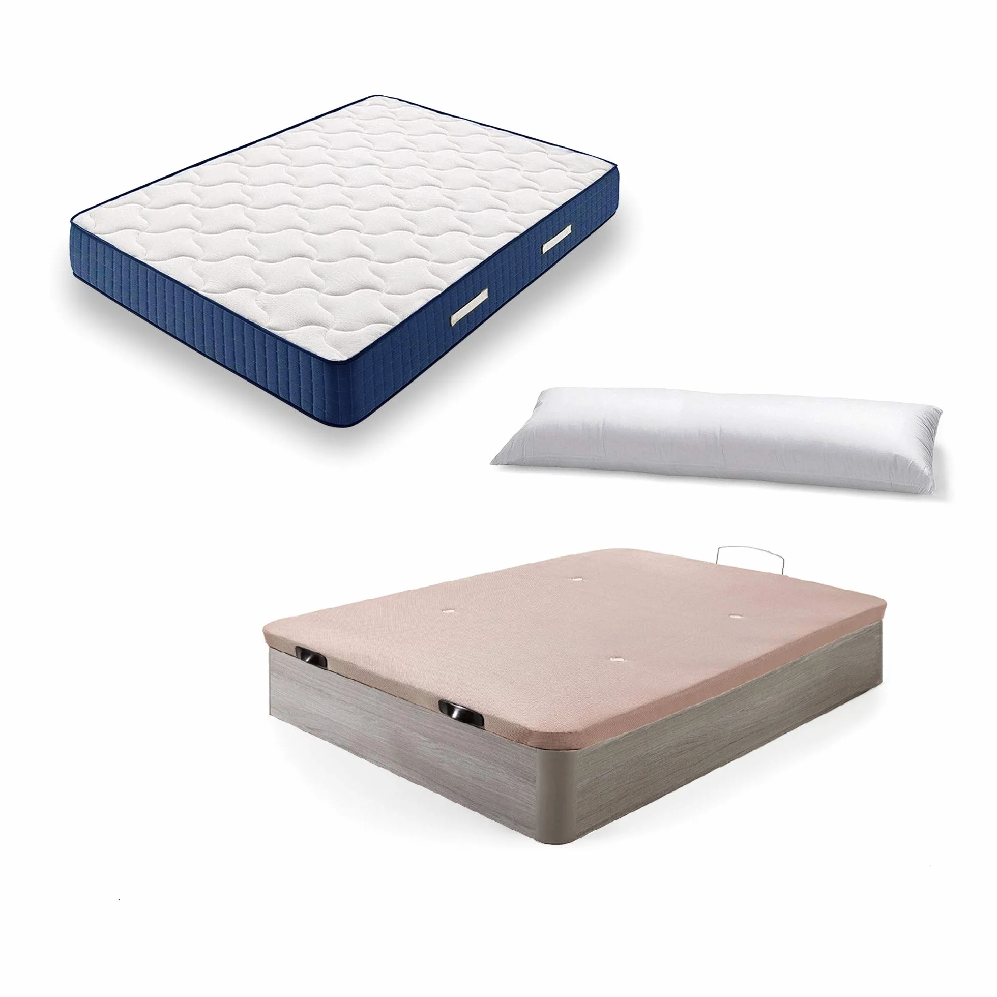 Hogar24 Es Cama Completa-Colchón Viscoelástico Viscorelax + Canape Abatible de Madera Color Roble Cambrian + Almohada de Fibra, 135x190 cm, 135x190