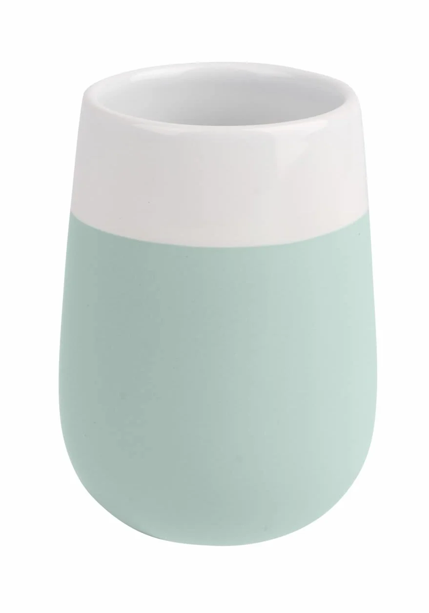 Wenko Malta Vaso Cerámica Verde Menta 8x8x11 cm para Cepillos de Dientes