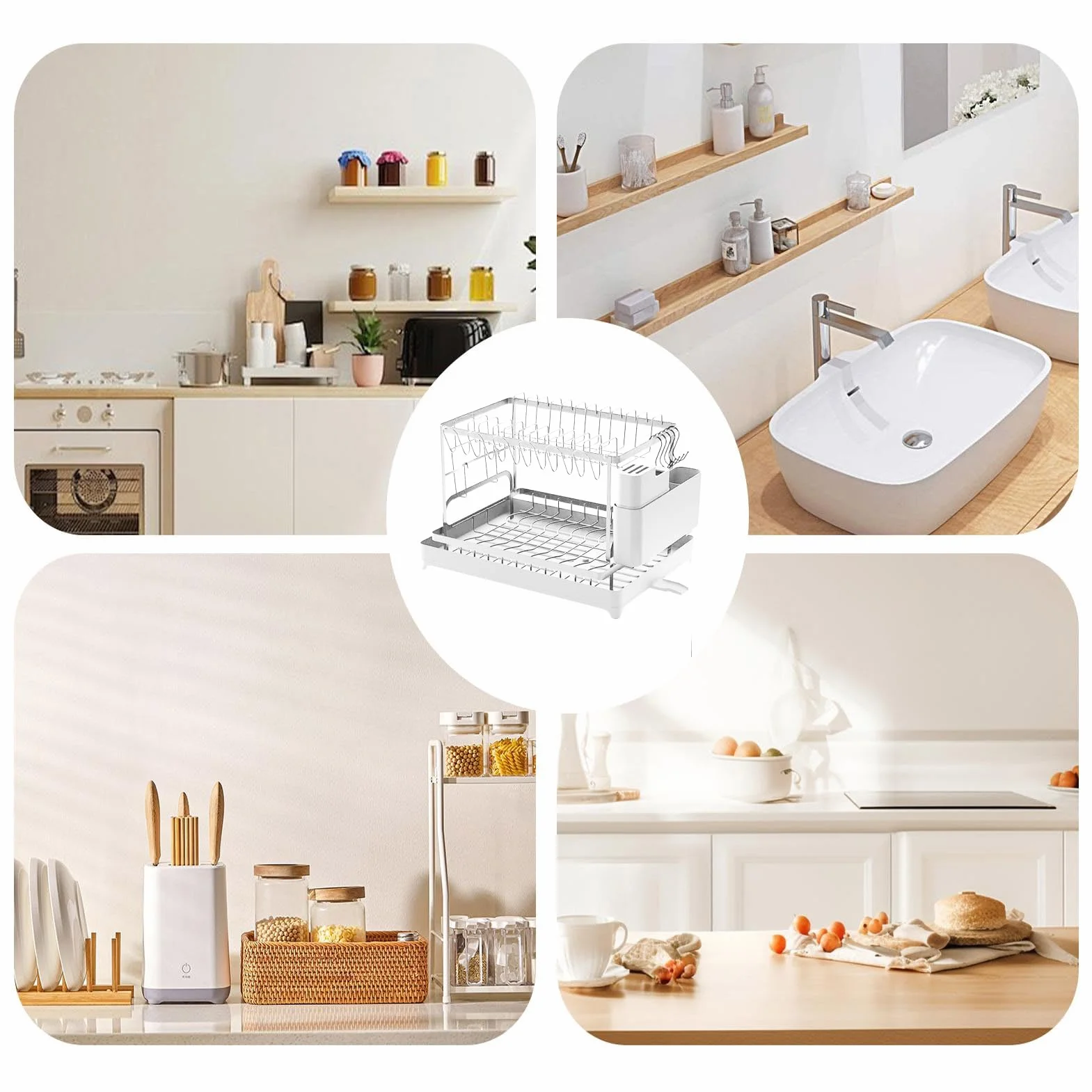 Generisch Escurridor de platos | 2 niveles con soporte para utensilios y espacio de almacenamiento, escurridor de platos para encimera de cocina | fregadero casa apartamento tazas y tazas cubiertos