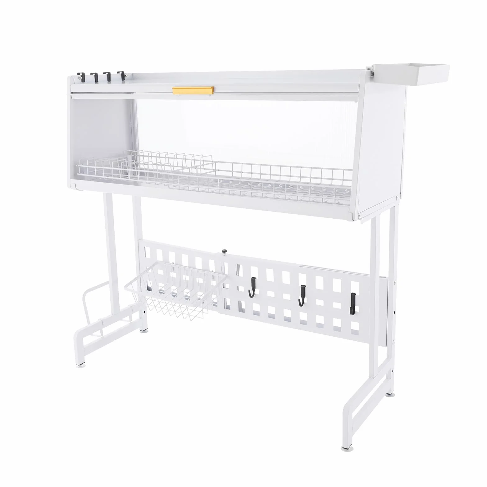 Estante para platos, escurreplatos para platos, escurreplatos sobre el fregadero, diseño ajustable, hay agujeros de drenaje, puede soportar hasta 220,46 libras