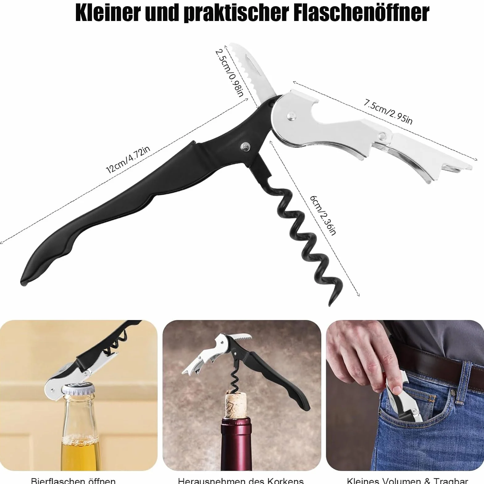 Sacacorchos de acero inoxidable 3 en 1, abridor de vino y cerveza para sommeliers