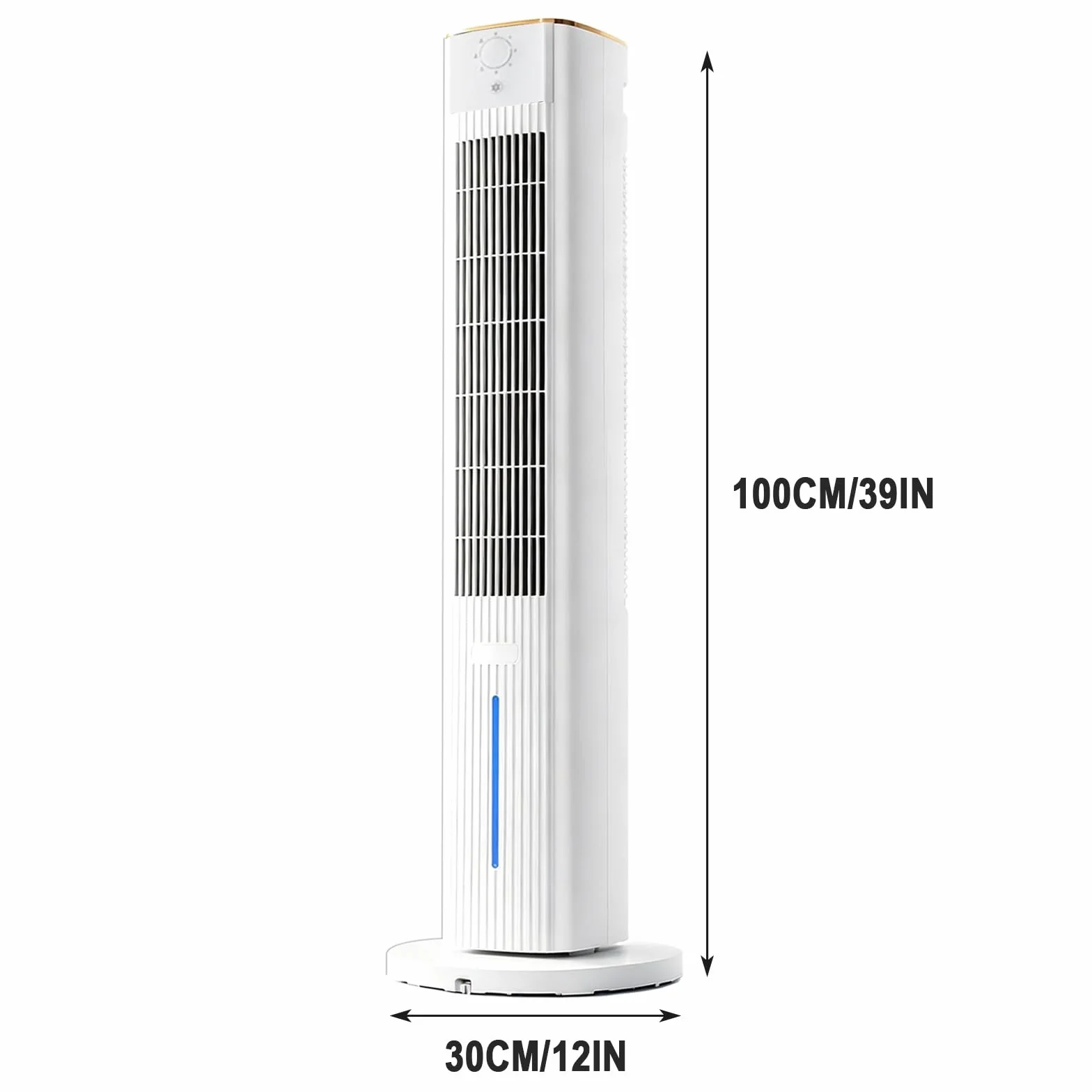 Ventilador Torre Silencioso, 40W Ventilador Columna, Flujo de Aire 200m³/h | Ventiladores de Torre, Oscilación 80°, Doble Depósito de Agua 5L, 3 Velocidades, Estable 30cm, para Hogar