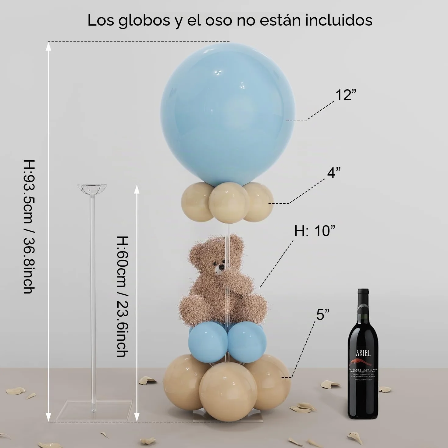 YALLOVE Juego de 10 Soportes de Globos para Mesa Acrílico, 60cm Altura | Transparente, Reutilizable para Decoración de Cumpleaños Aniversario Boda Fiesta
